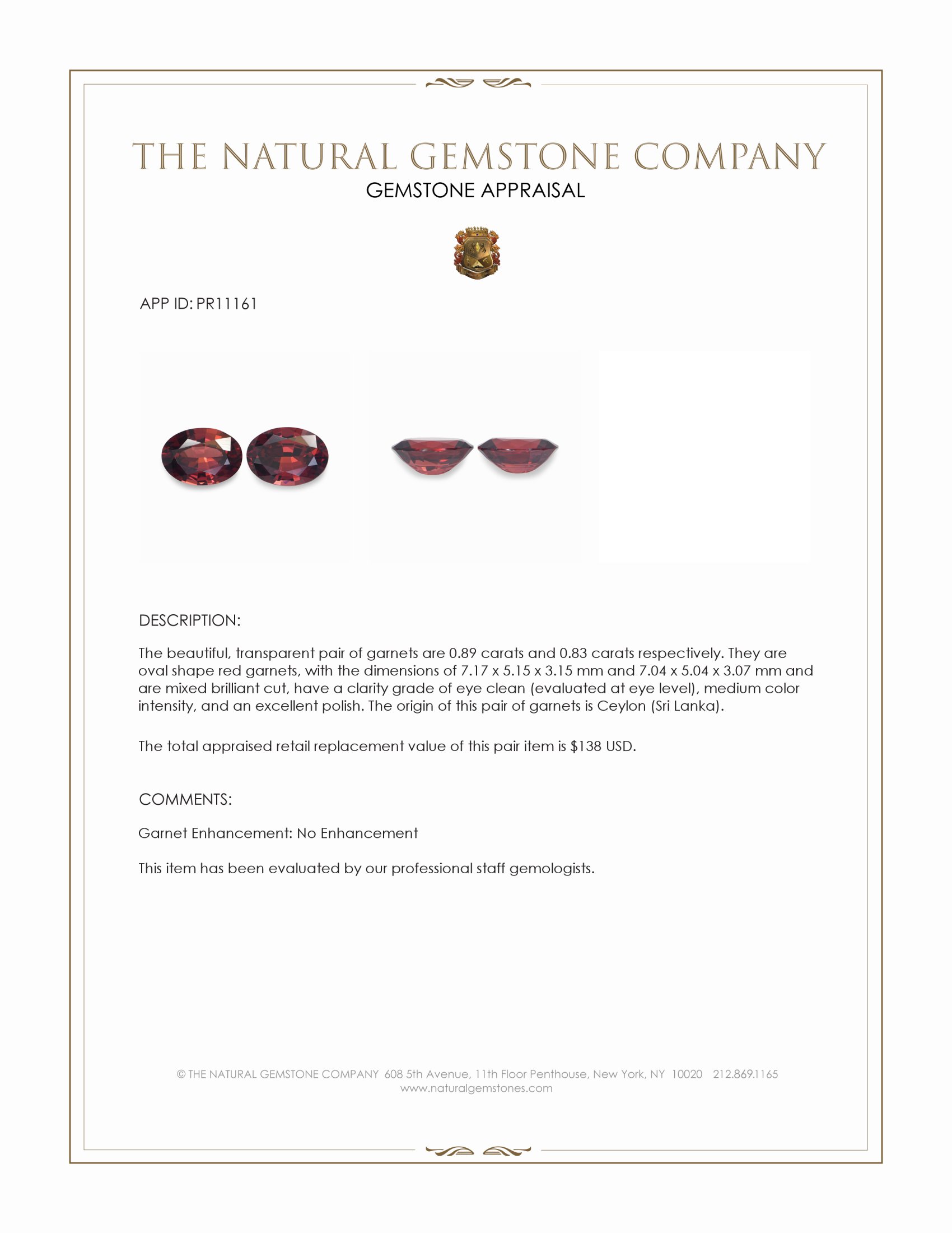 1.72 Ct.Tw. Red Garnet Pair from Ceylon (Sri Lanka)