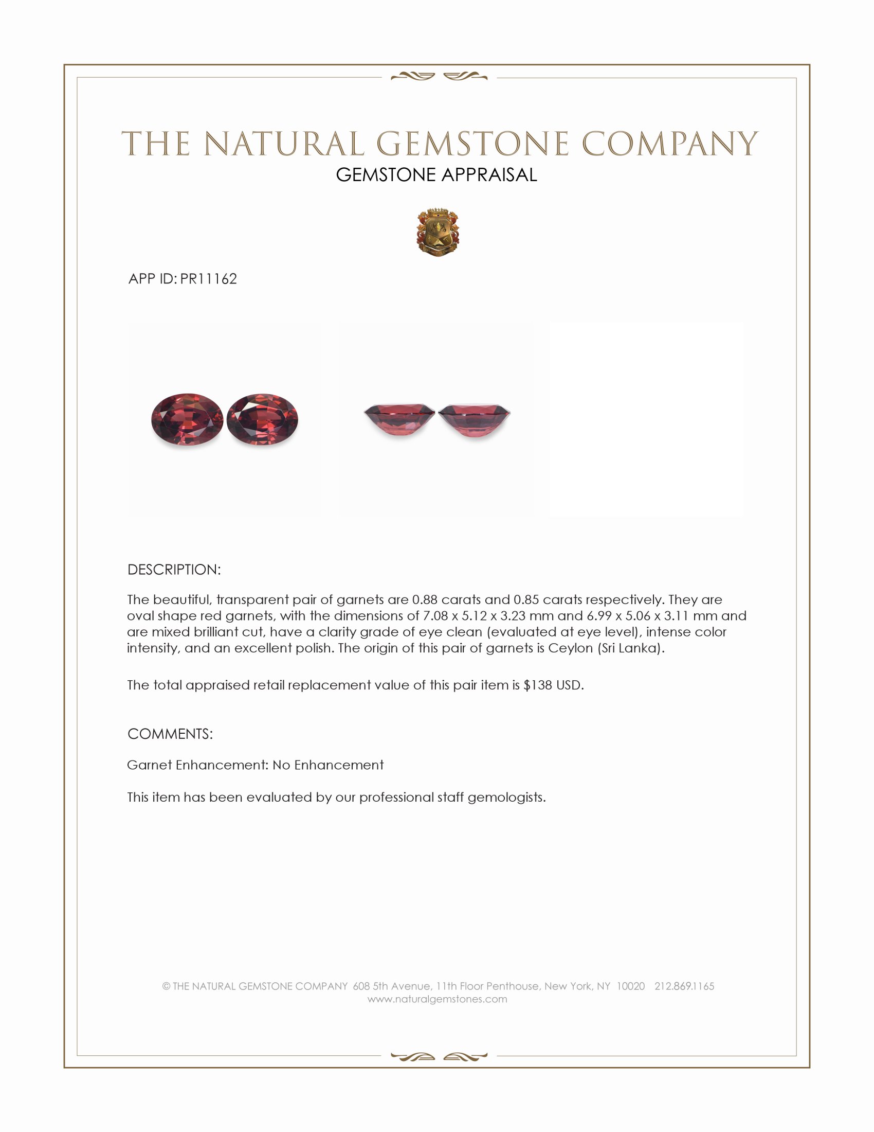 1.73 Ct.Tw. Red Garnet Pair from Ceylon (Sri Lanka)