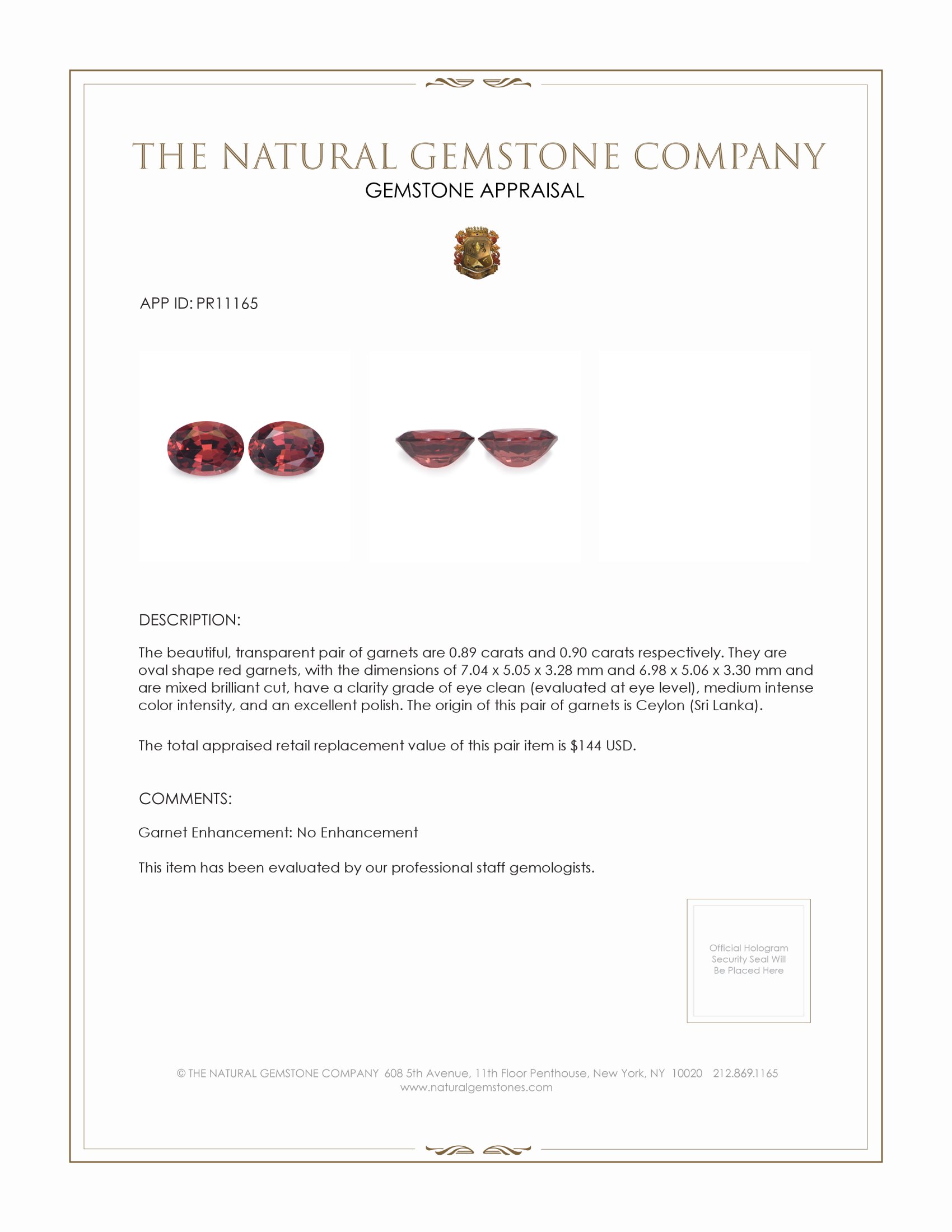 1.79 Ct.Tw. Garnet Pair from Ceylon (Sri Lanka)