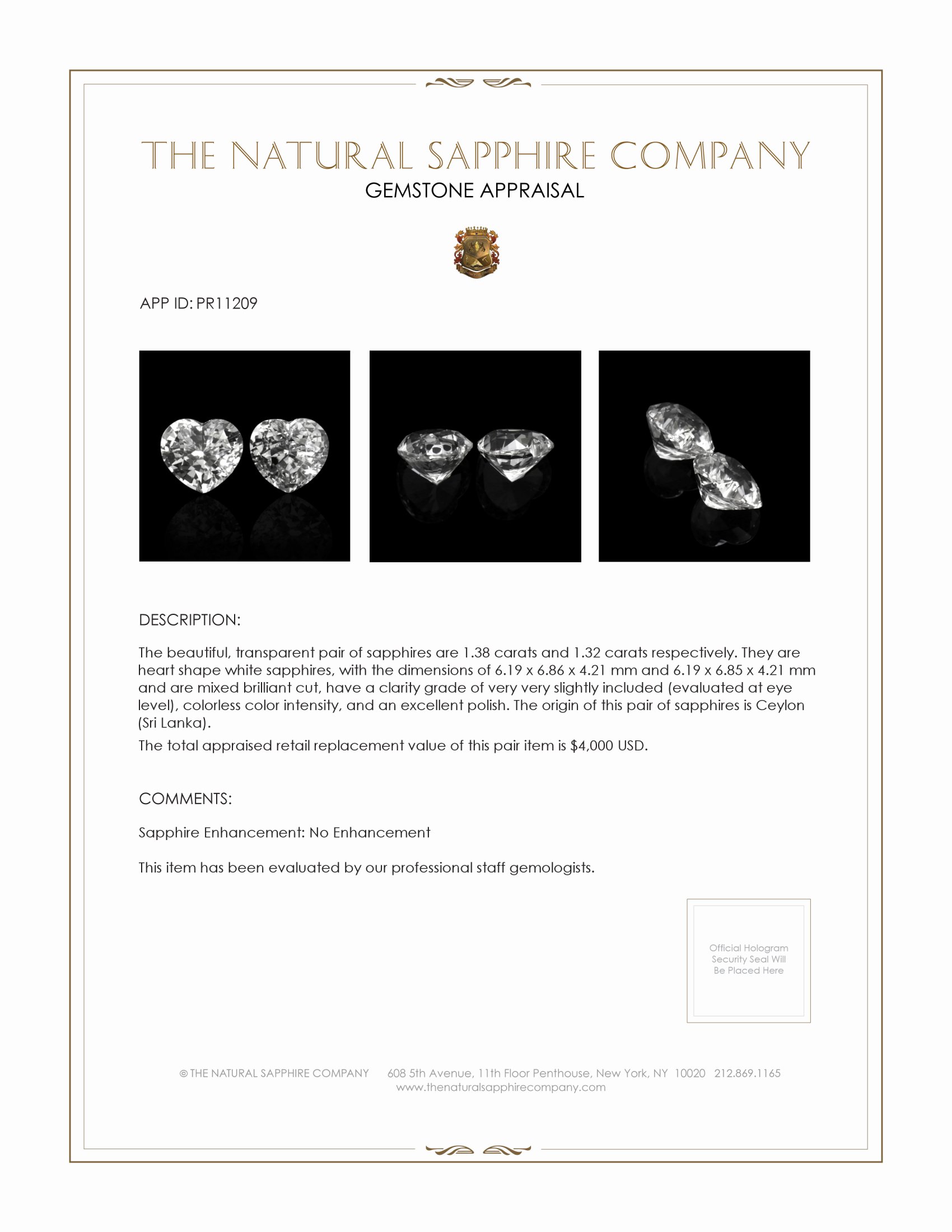 2.70 Ct.Tw. White Sapphire Pair from Ceylon (Sri Lanka)