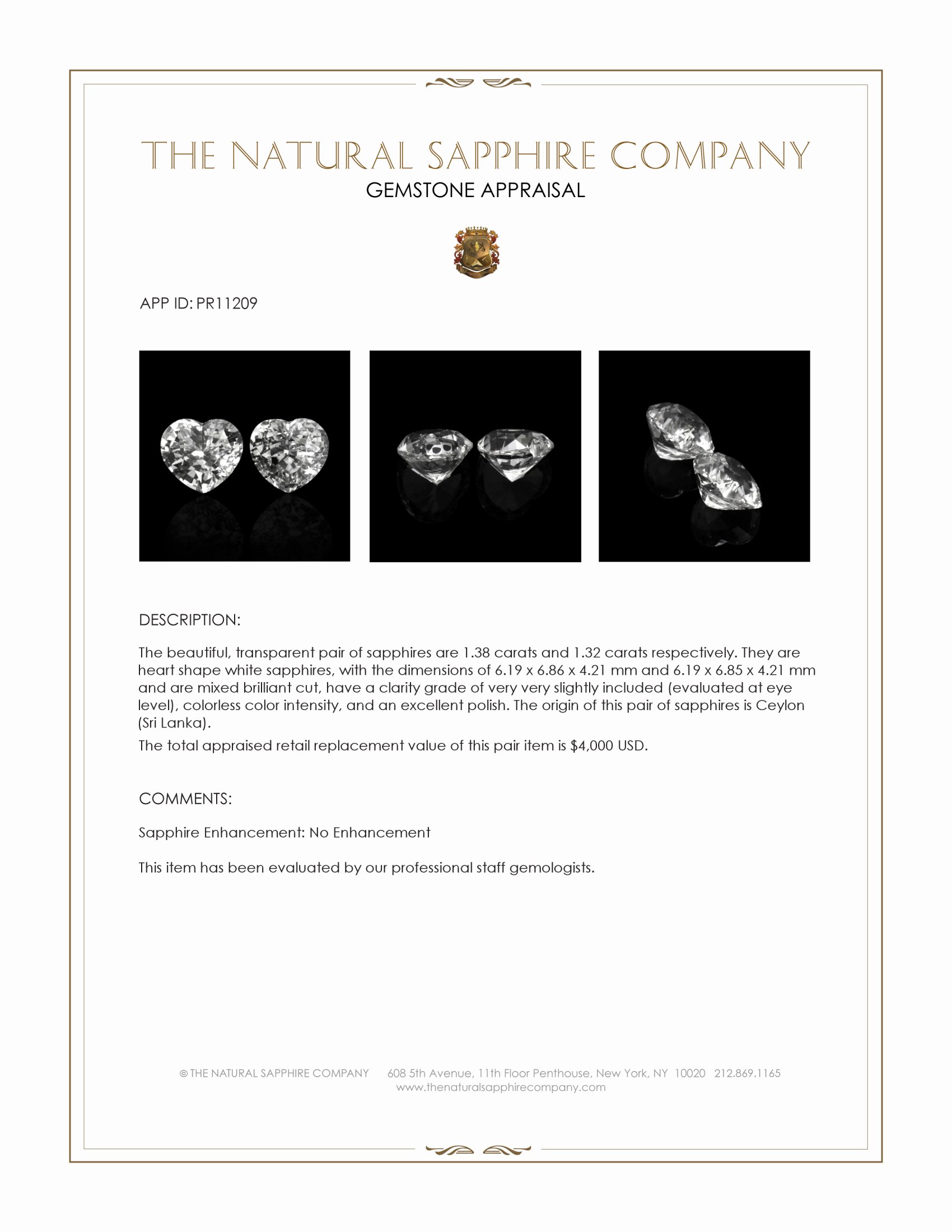 2.70 Ct.Tw. White Sapphire Pair from Ceylon (Sri Lanka)