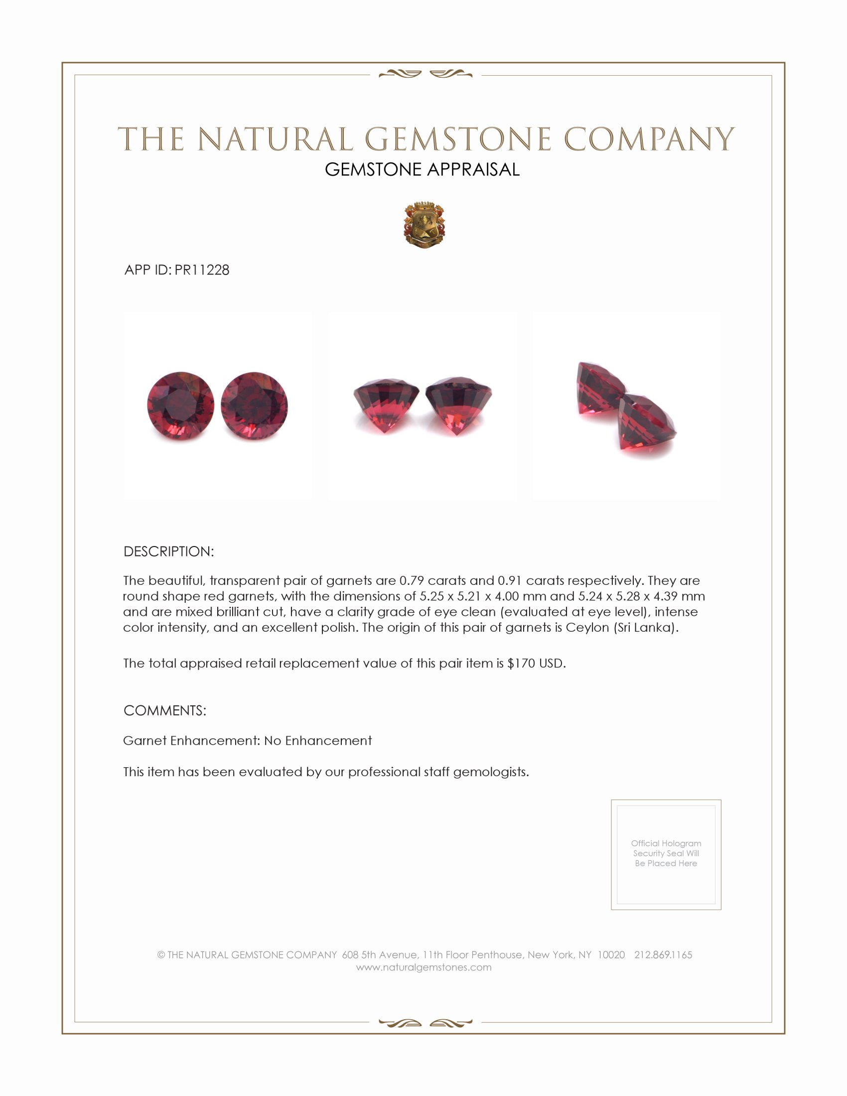 1.70 Ct.Tw. Red Garnet Pair from Ceylon (Sri Lanka)