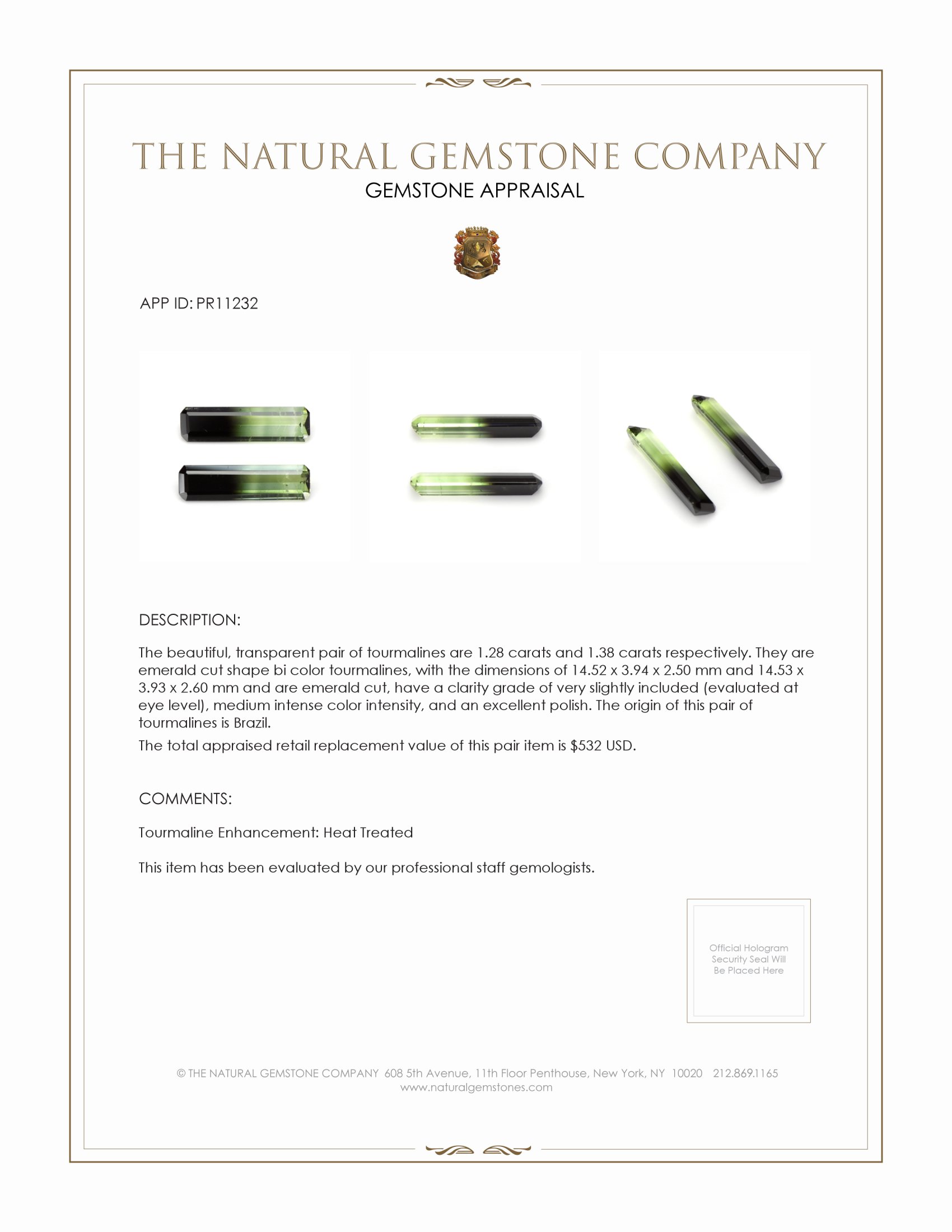 2.66 Ct.Tw. Tourmaline Pair from Brazil