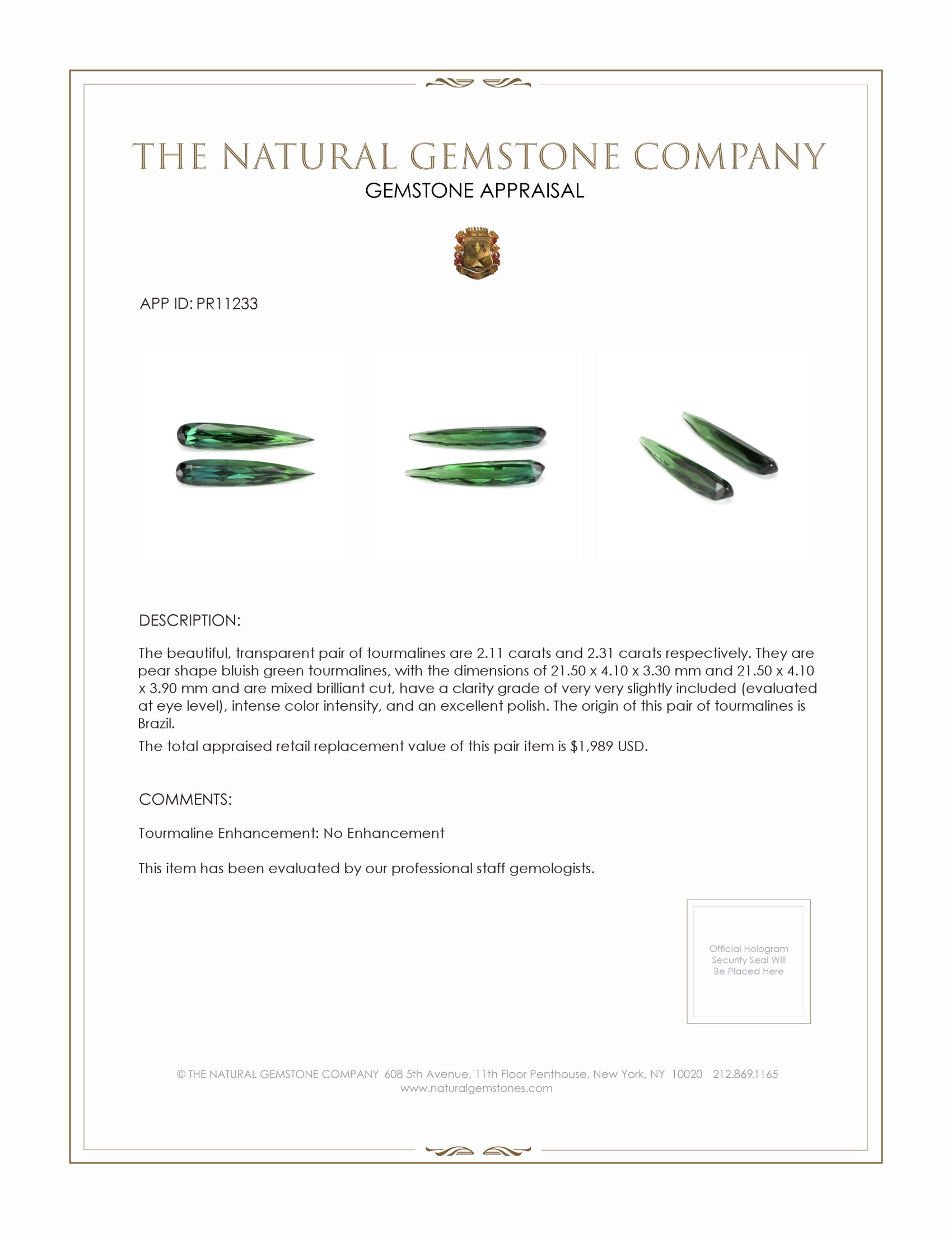 4.42 Ct.Tw. Tourmaline Pair from Brazil