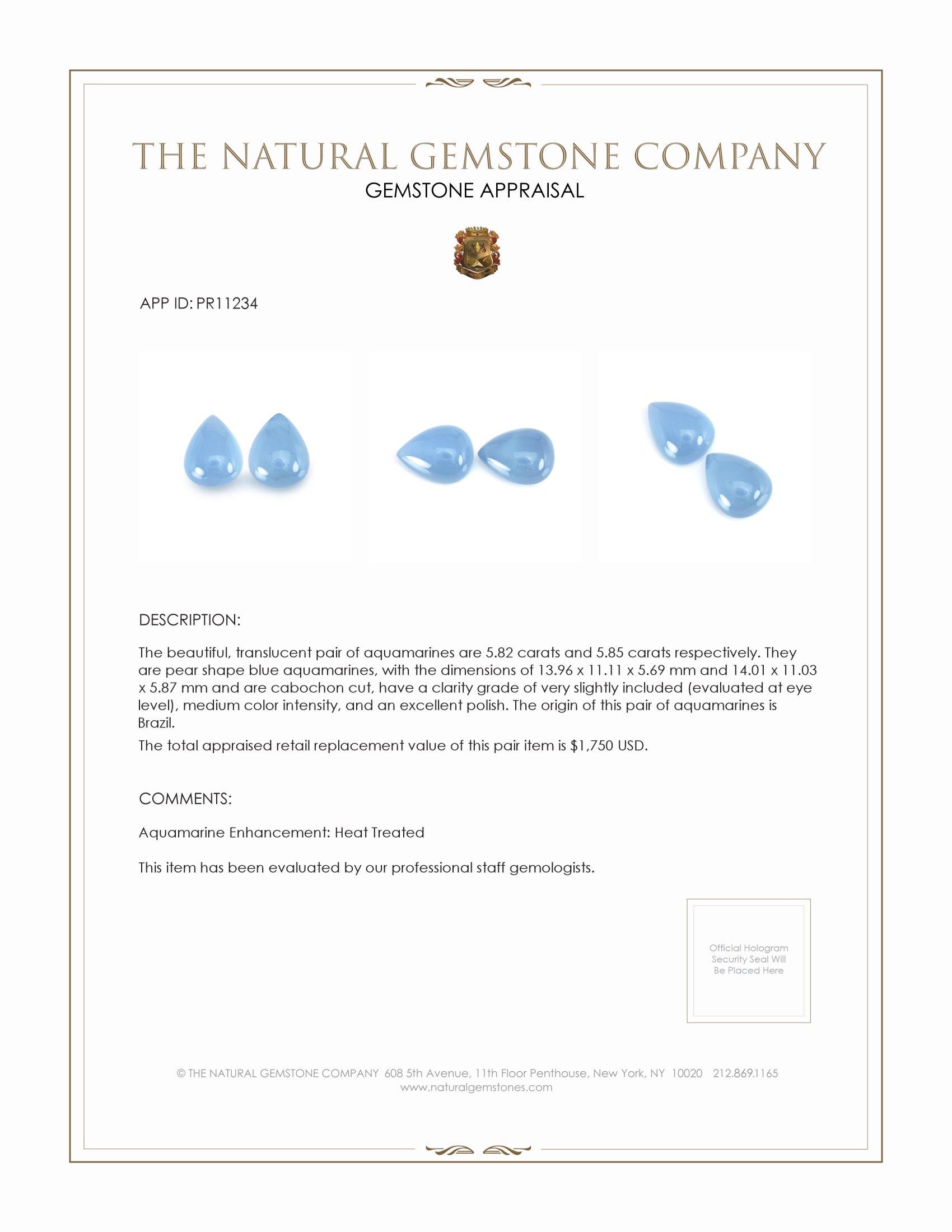 11.67 Ct.Tw. Cabochon Aquamarine Pair from Brazil