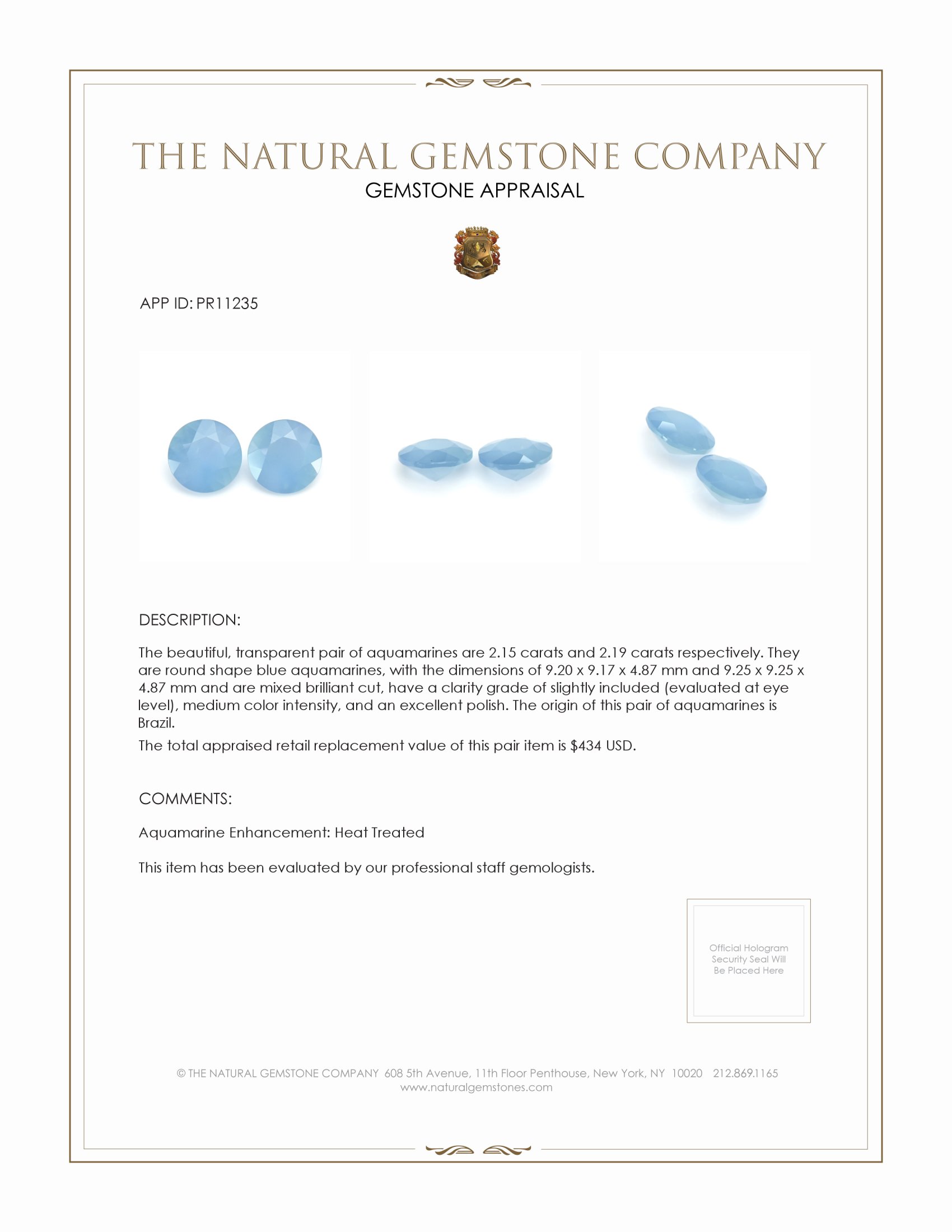 4.34 Ct.Tw. Aquamarine Pair from Brazil