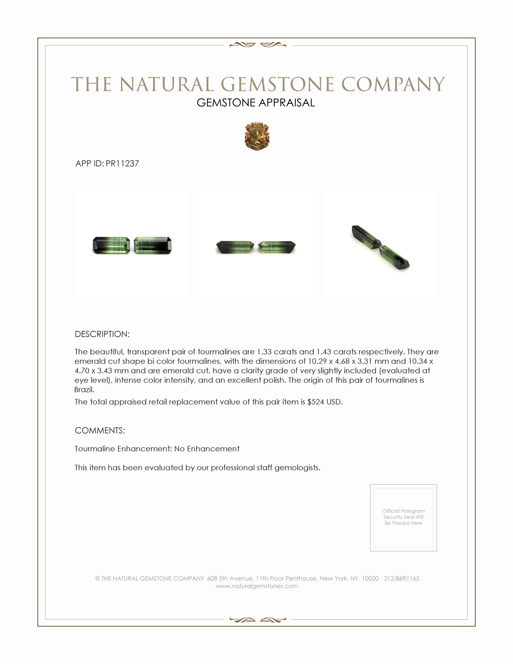 2.76 Ct.Tw. Tourmaline Pair from Brazil