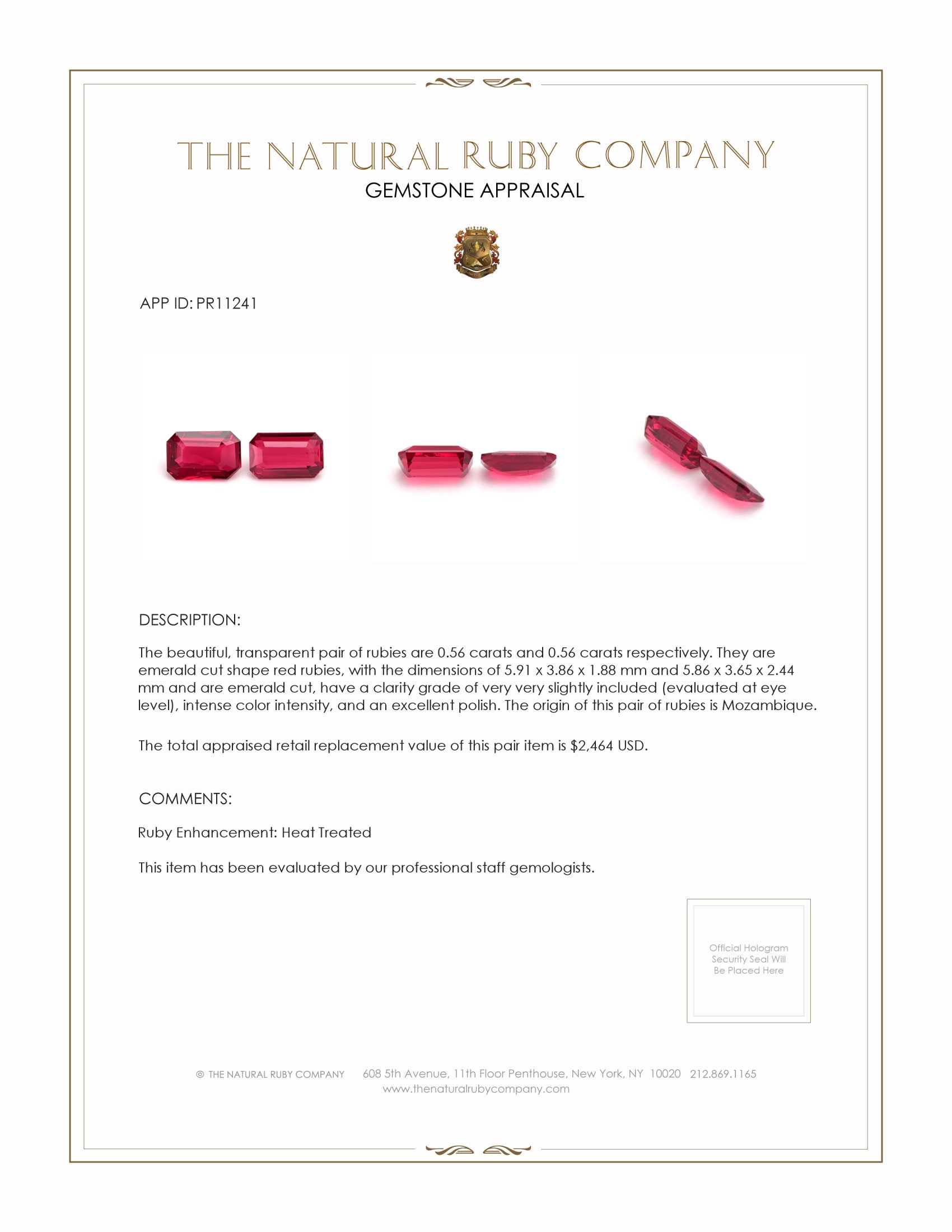 1.12 Ct.Tw. Ruby Pair from Mozambique