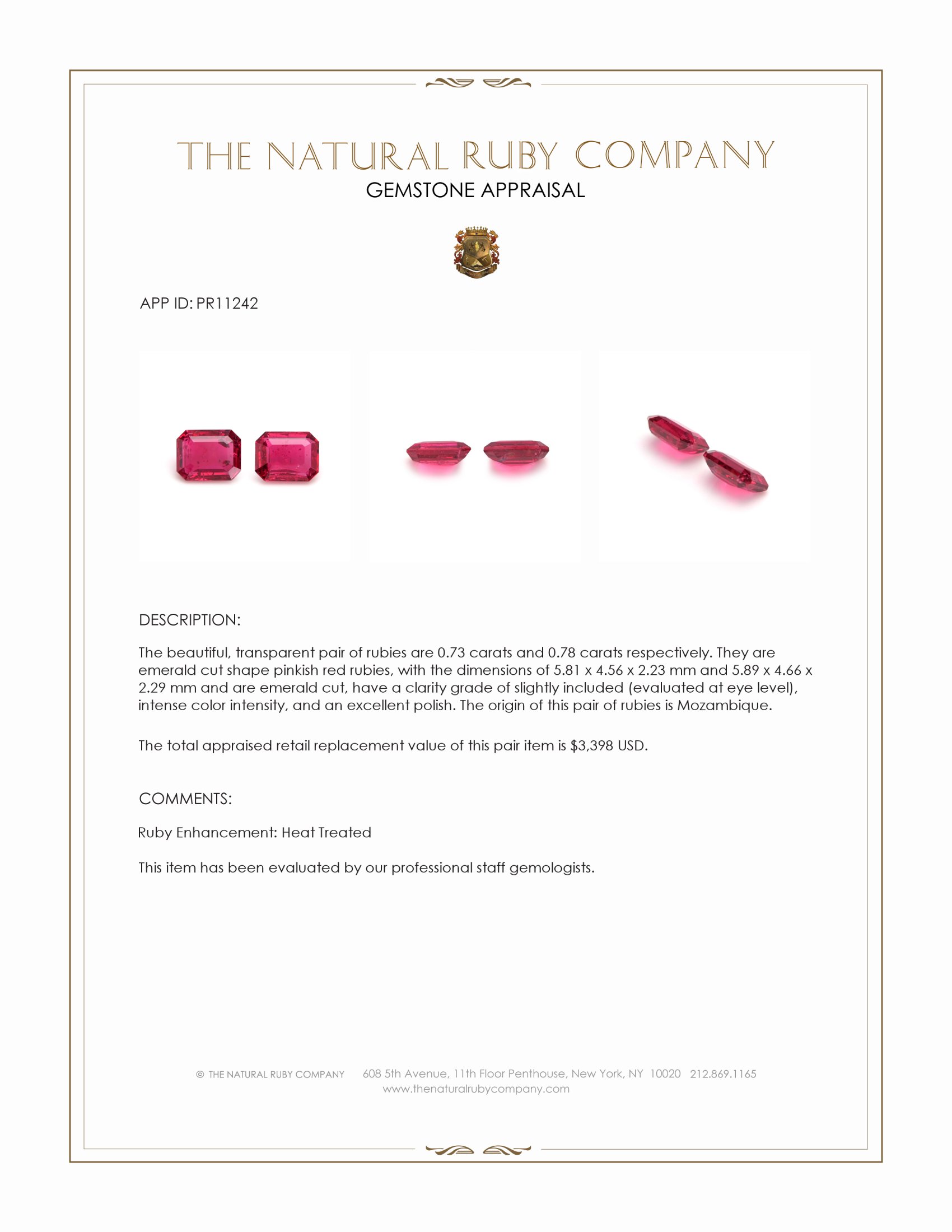 1.51 Ct.Tw. Pinkish Red Ruby Pair from Mozambique