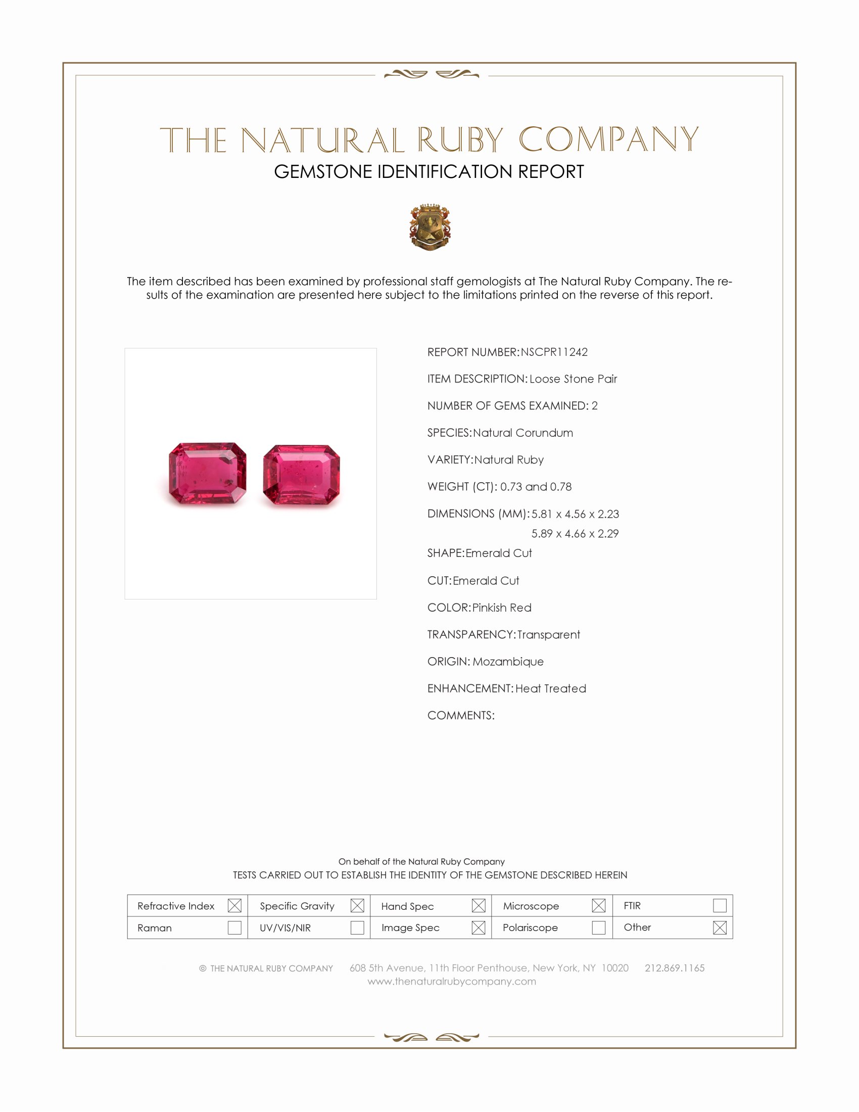 1.51 Ct.Tw. Pinkish Red Ruby Pair from Mozambique