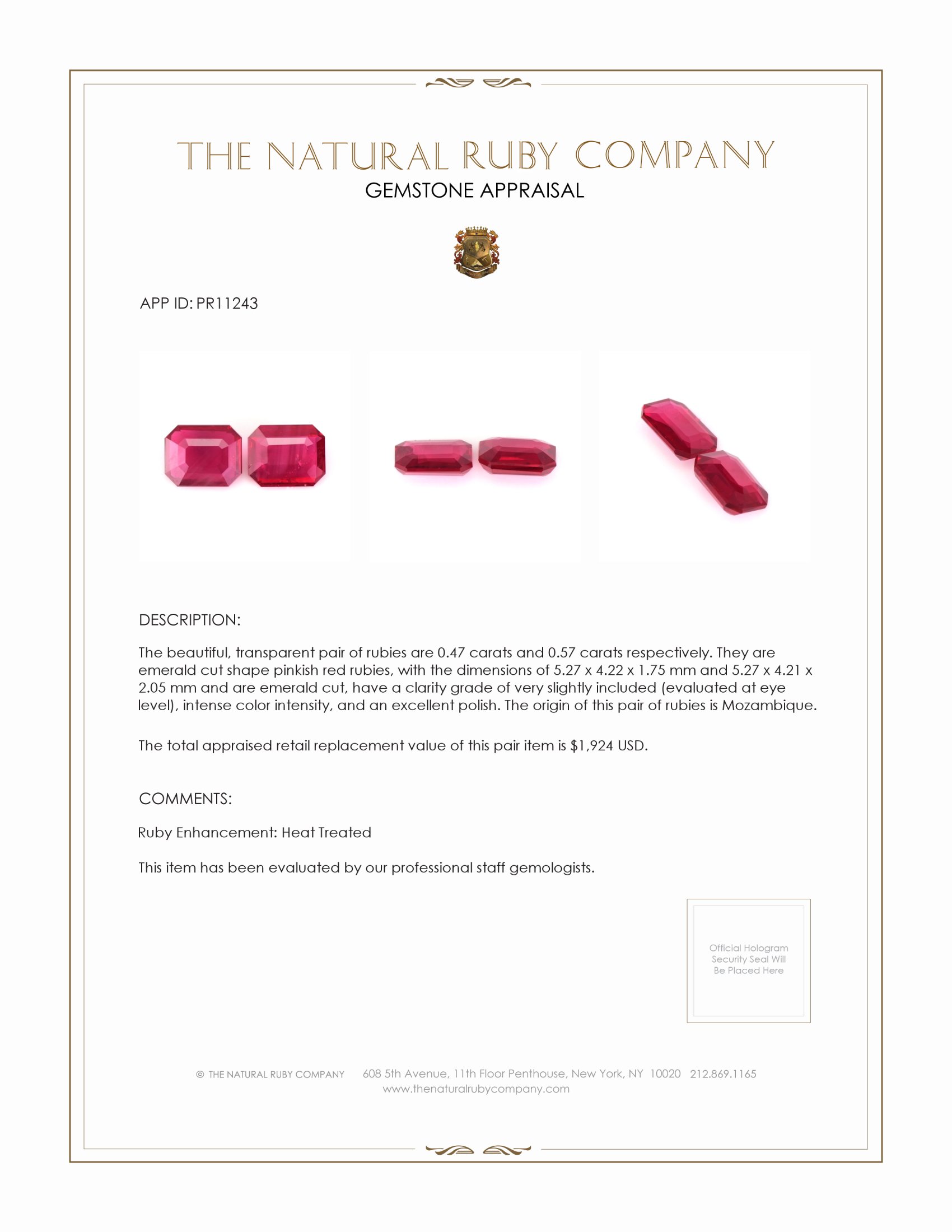 1.04 Ct.Tw. Ruby Pair from Mozambique