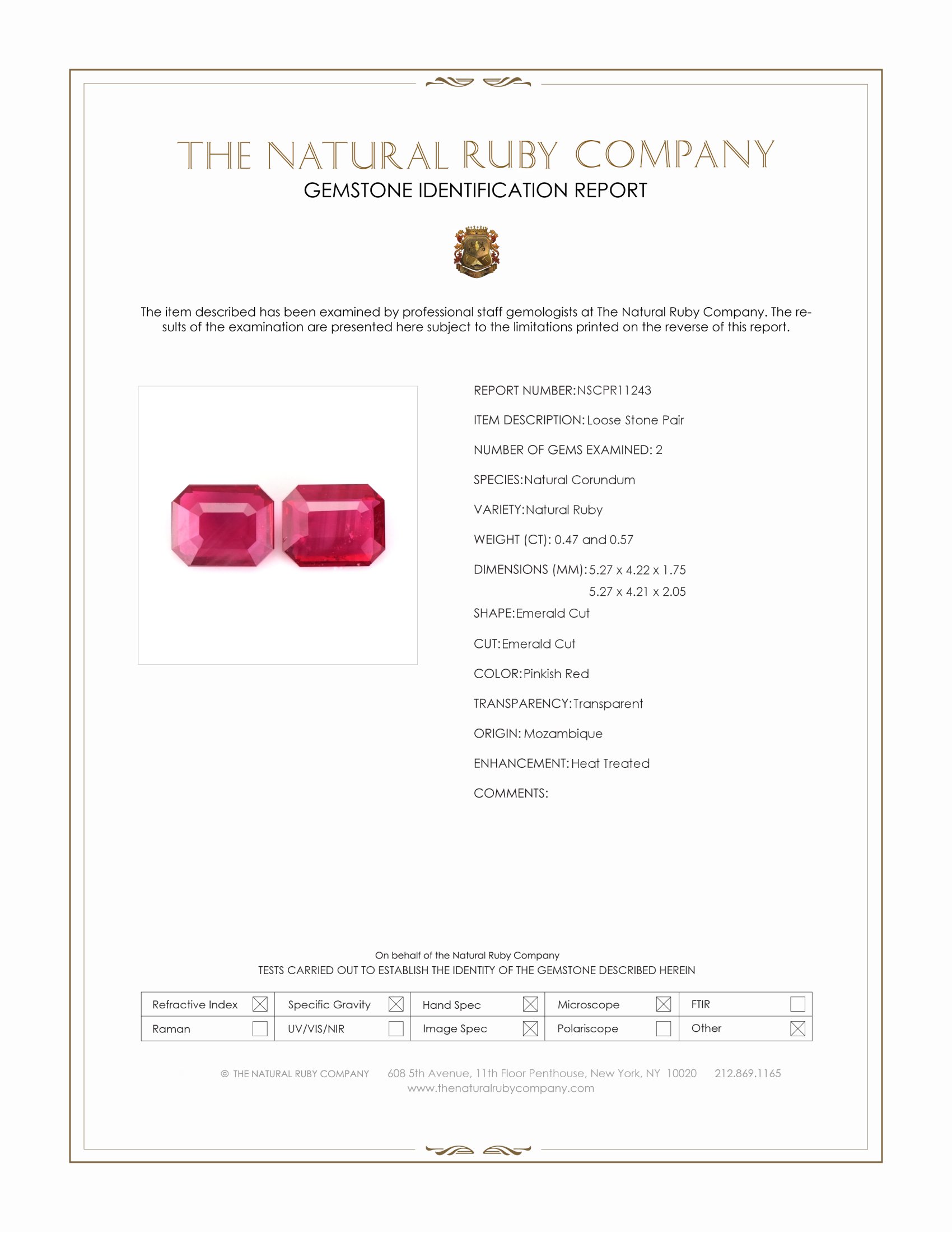 1.04 Ct.Tw. Pinkish Red Ruby Pair from Mozambique