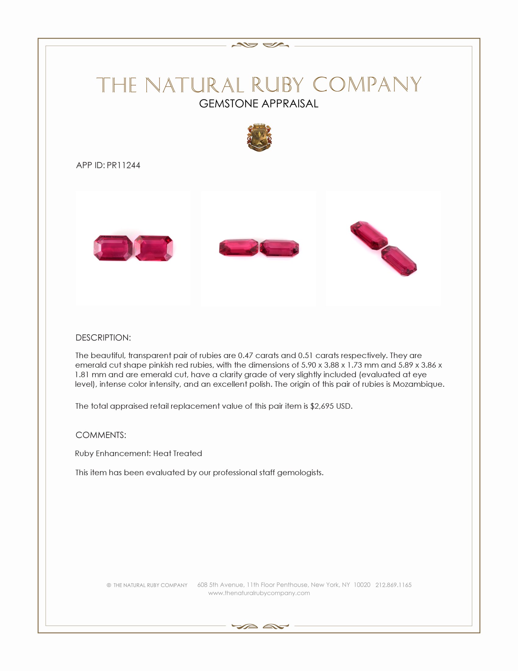 0.98 Ct.Tw. Pinkish Red Ruby Pair from Mozambique