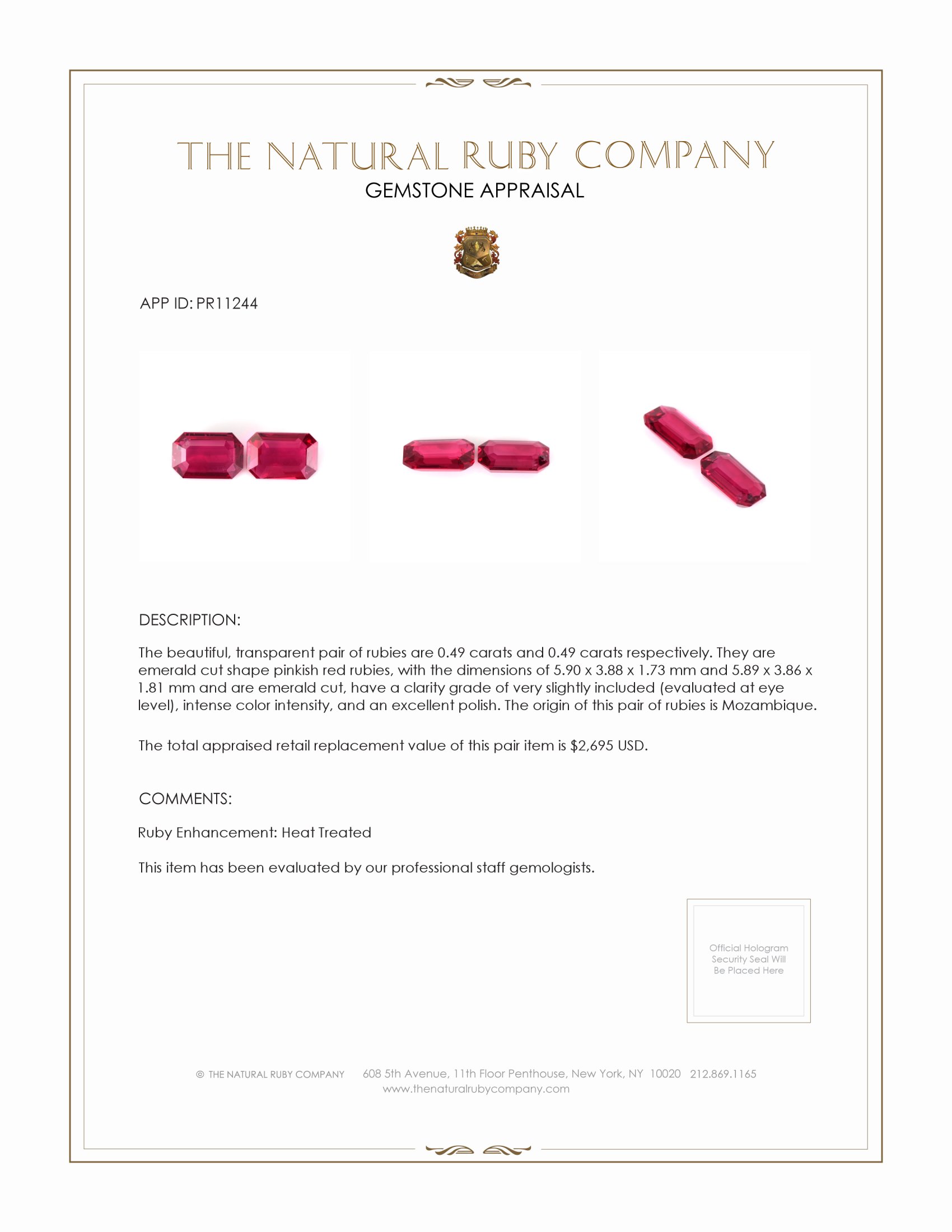 0.98 Ct.Tw. Ruby Pair from Mozambique