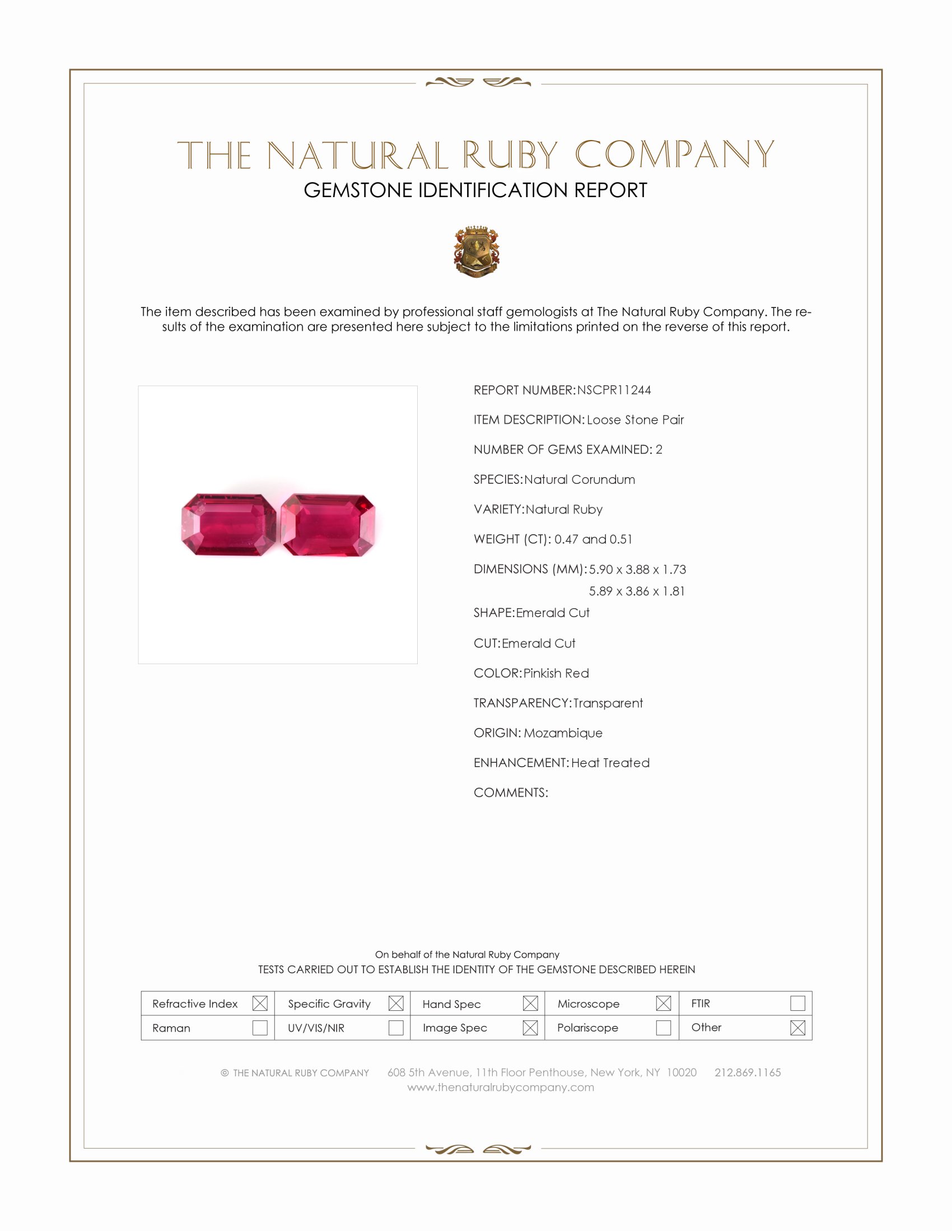 0.98 Ct.Tw. Pinkish Red Ruby Pair from Mozambique