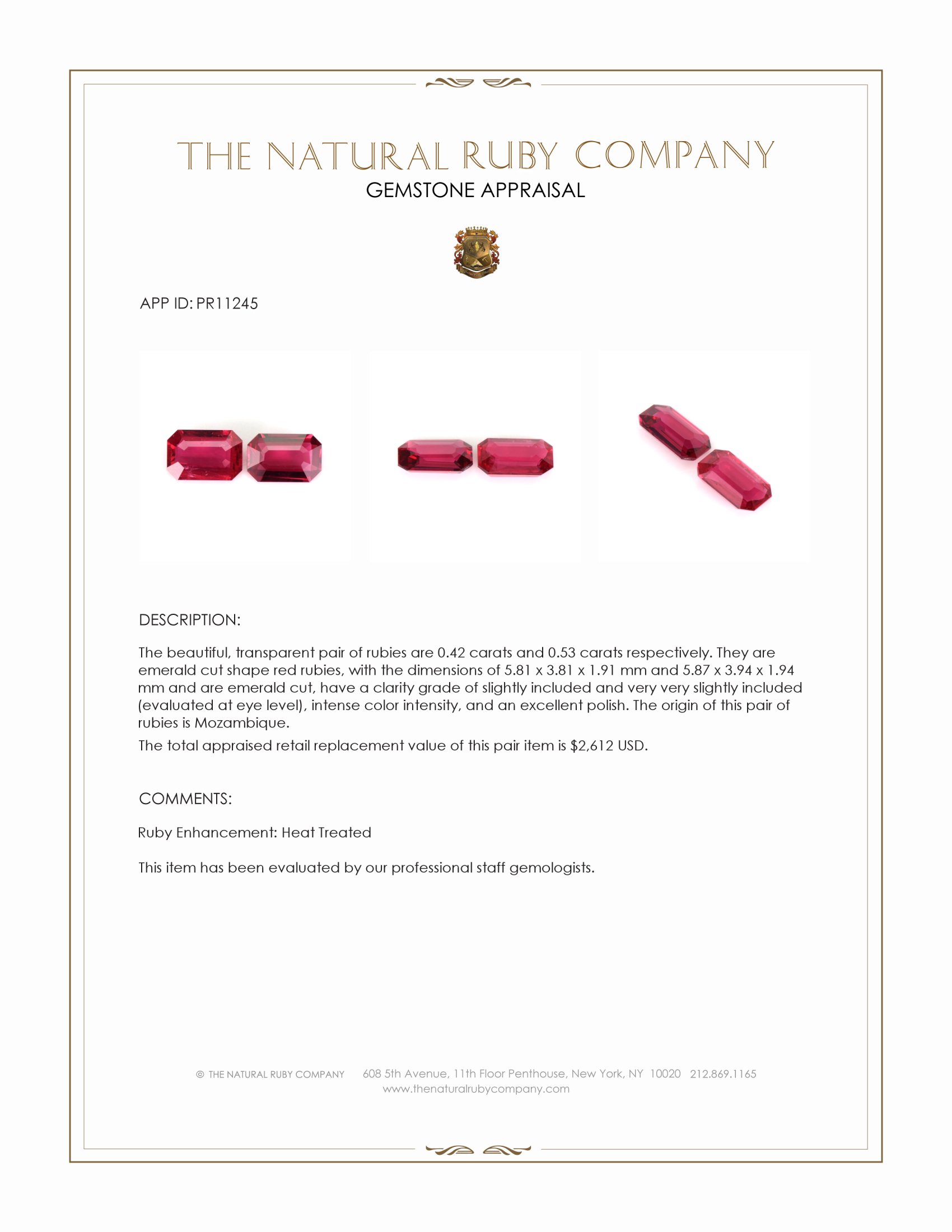 0.95 Ct.Tw. Ruby Pair from Mozambique