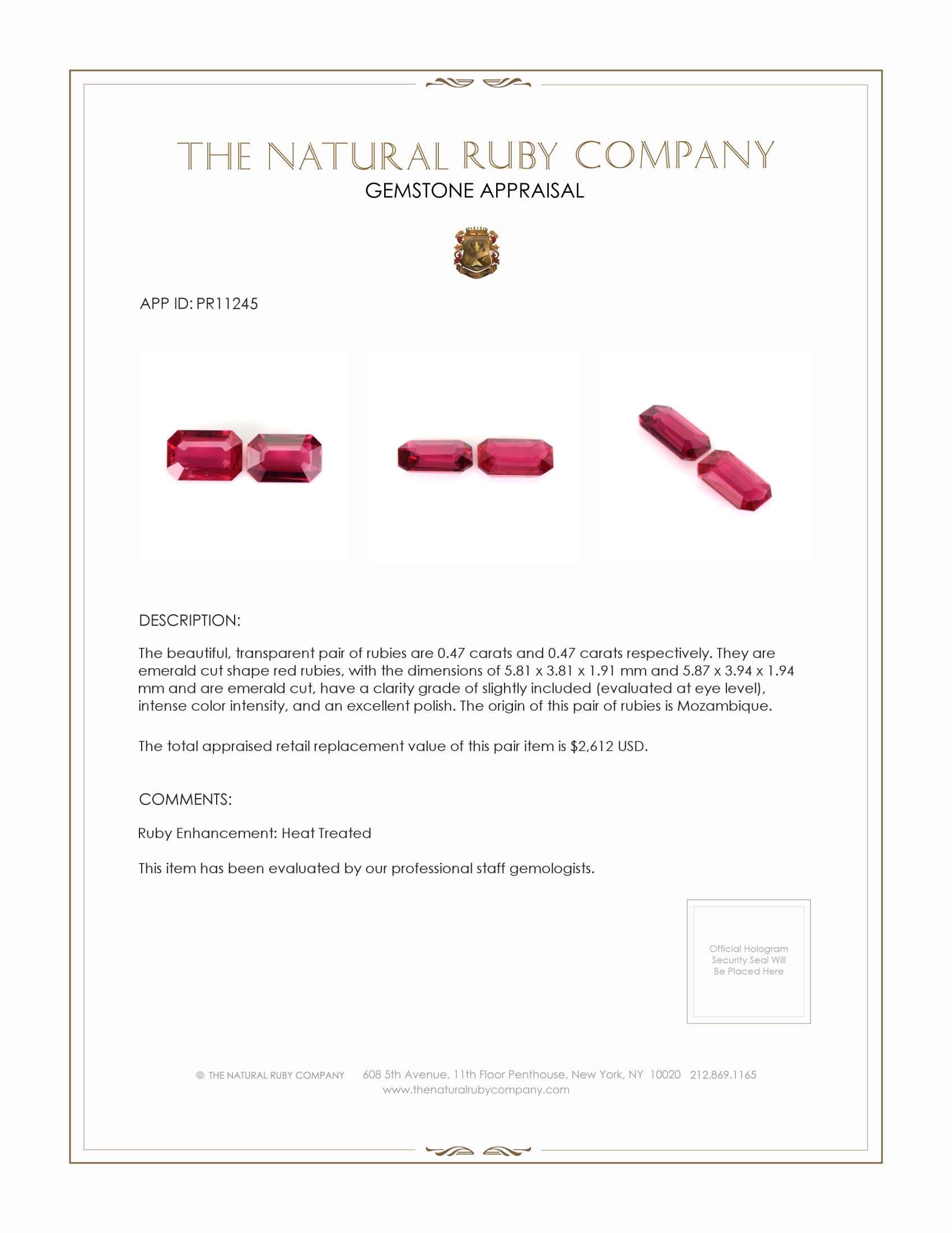 0.95 Ct.Tw. Ruby Pair from Mozambique