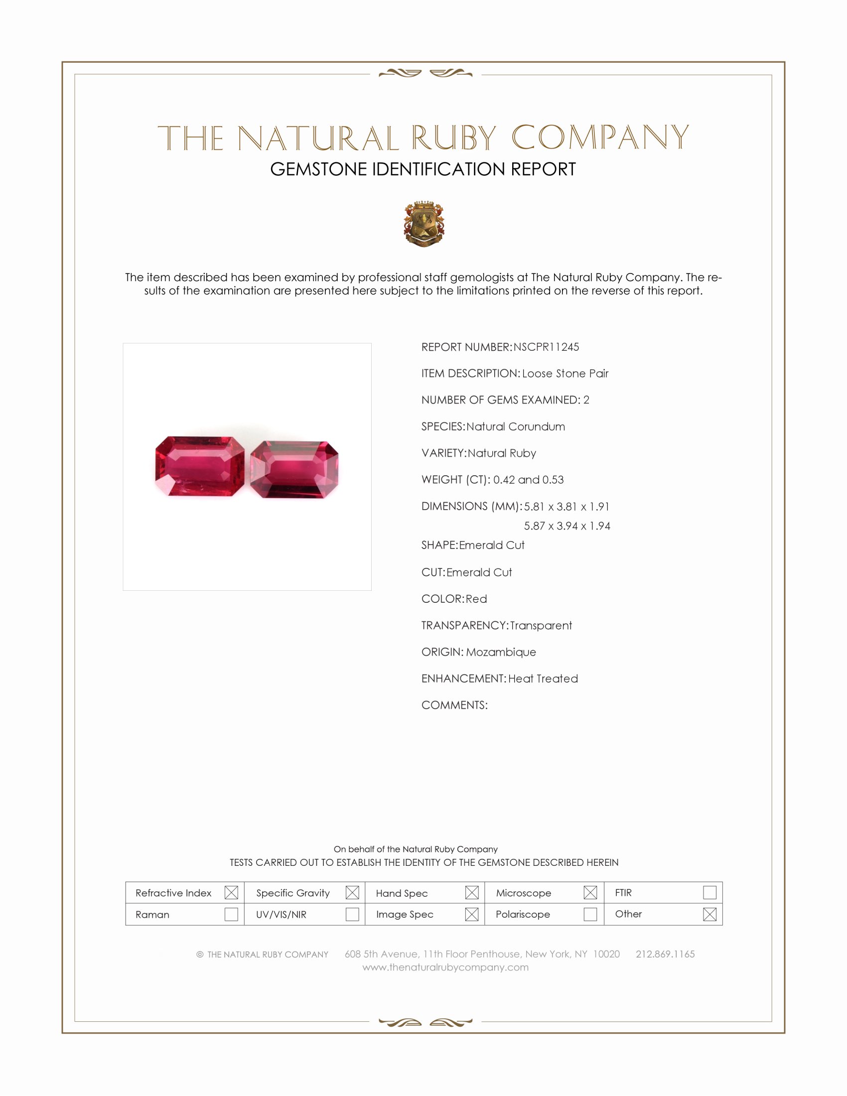 0.95 Ct.Tw. Ruby Pair from Mozambique