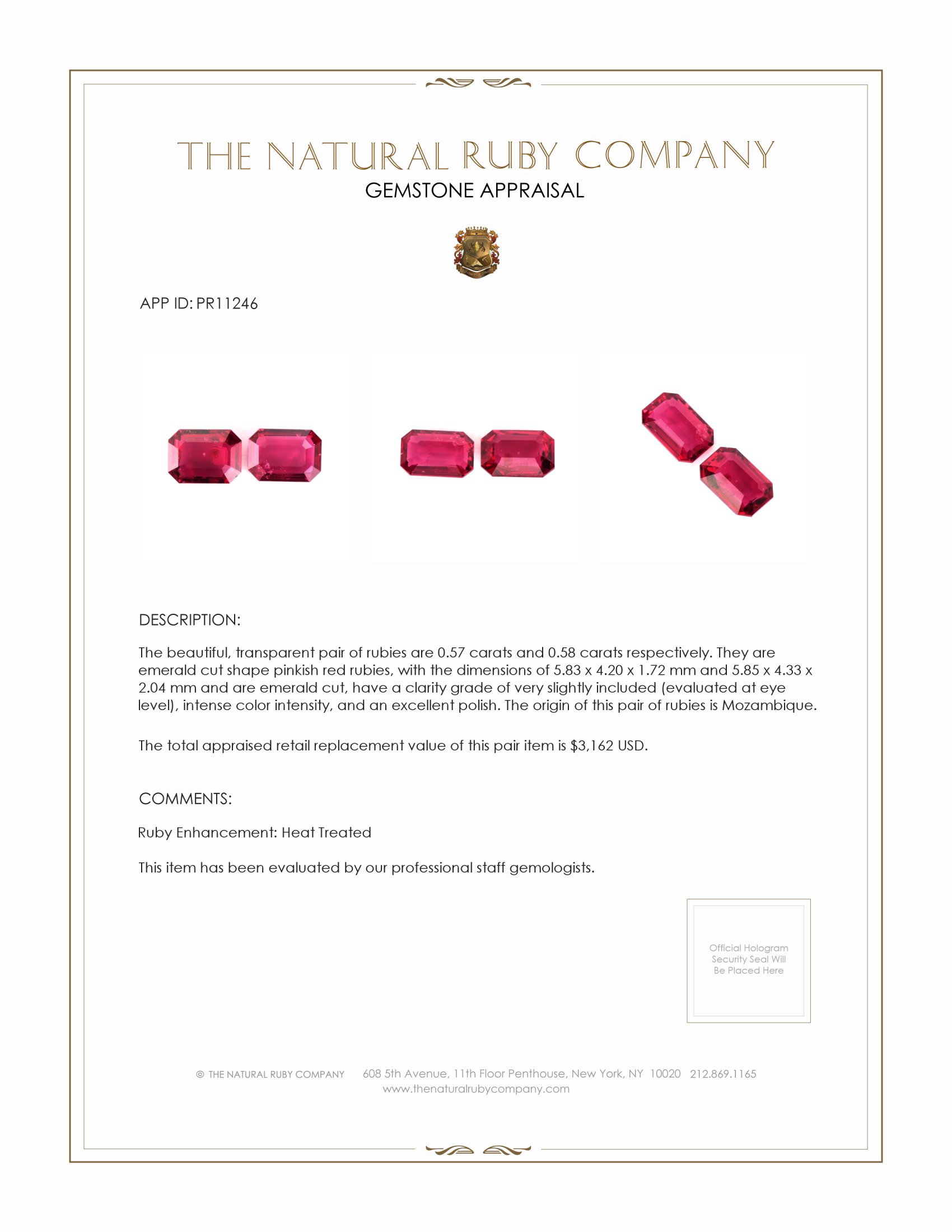 1.15 Ct.Tw. Ruby Pair from Mozambique