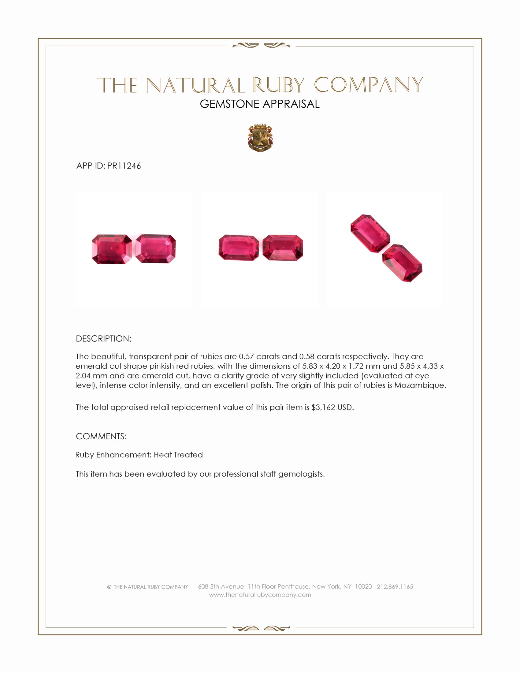 1.15 Ct.Tw. Pinkish Red Ruby Pair from Mozambique