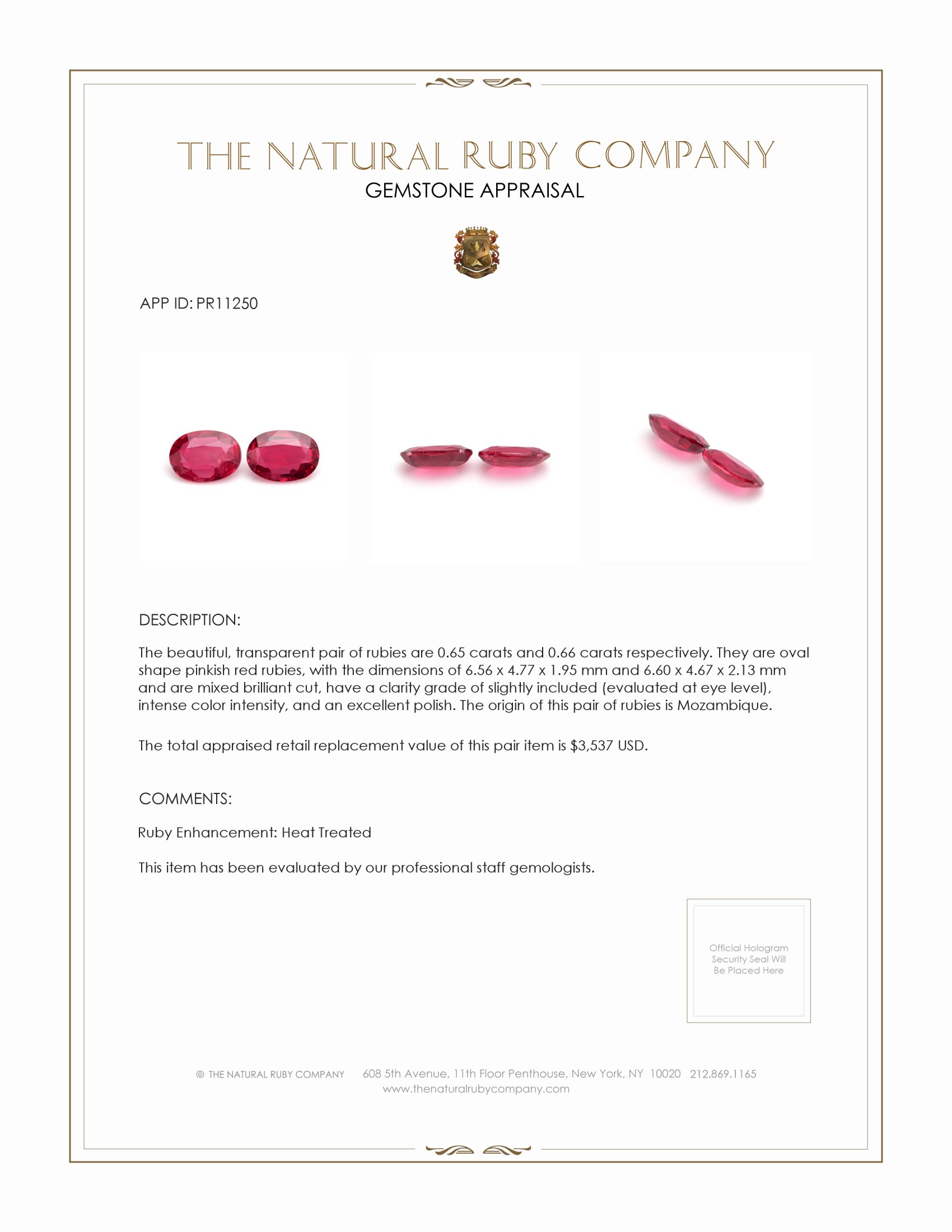 1.31 Ct.Tw. Ruby Pair from Mozambique