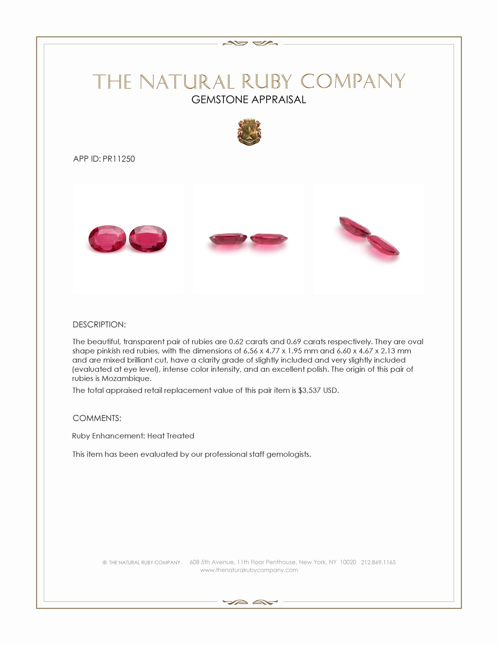 1.31 Ct.Tw. Pinkish Red Ruby Pair from Mozambique