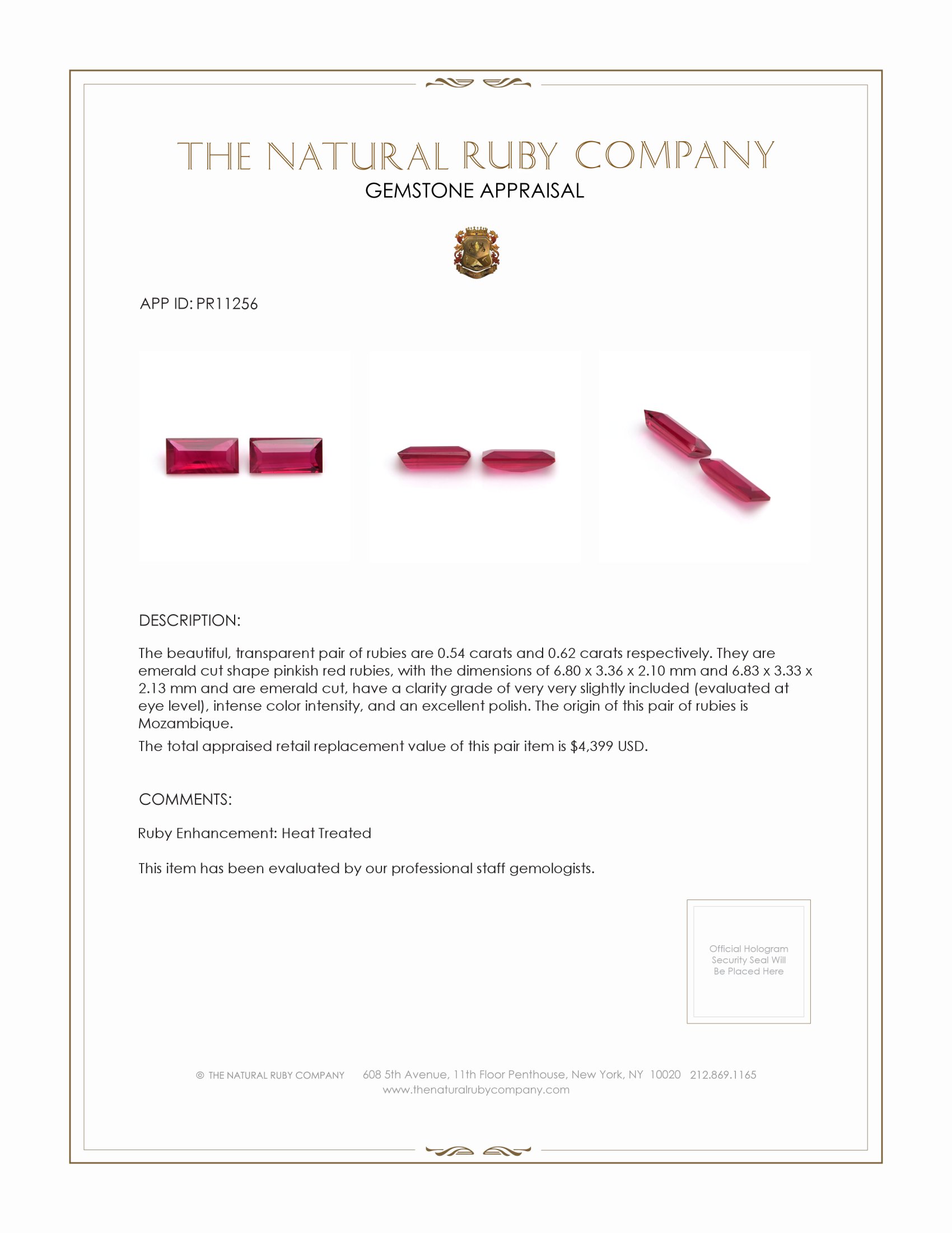 1.16 Ct.Tw. Ruby Pair from Mozambique