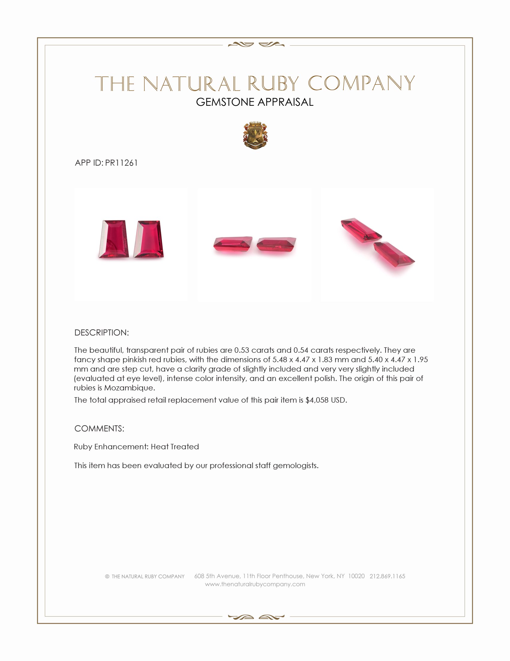 1.07 Ct.Tw. Pinkish Red Ruby Pair from Mozambique
