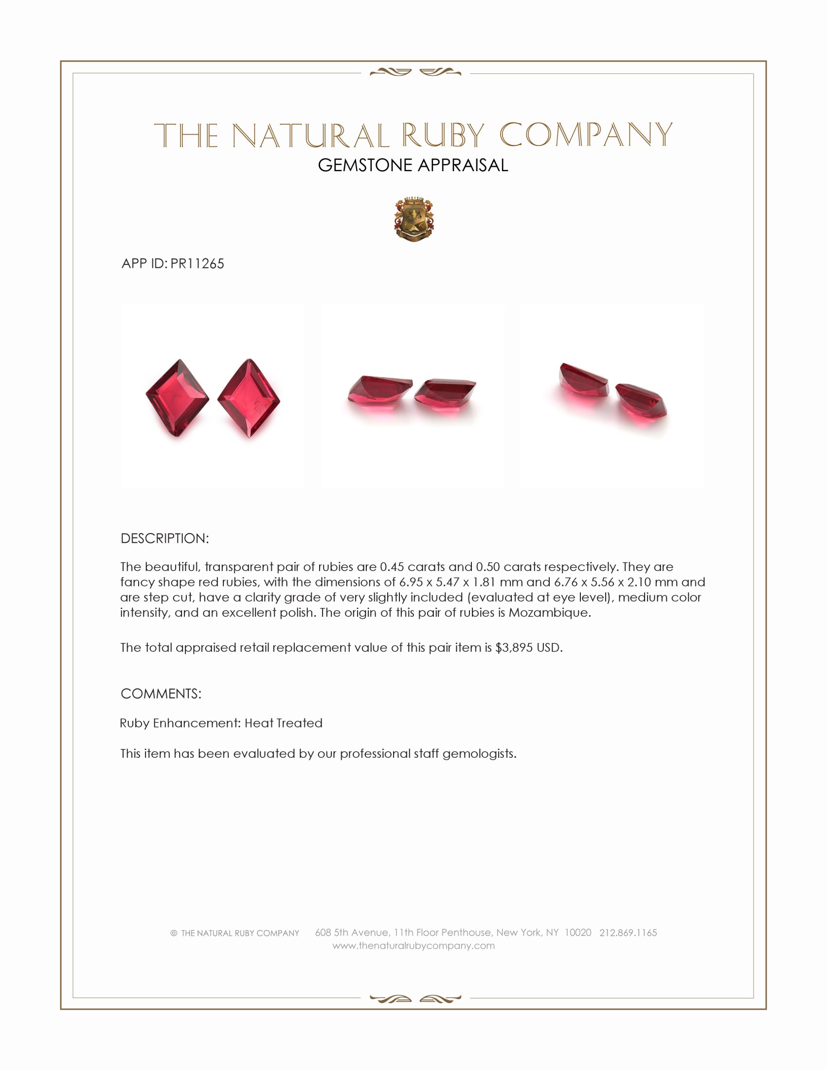 0.95 Ct.Tw. Ruby Pair from Mozambique