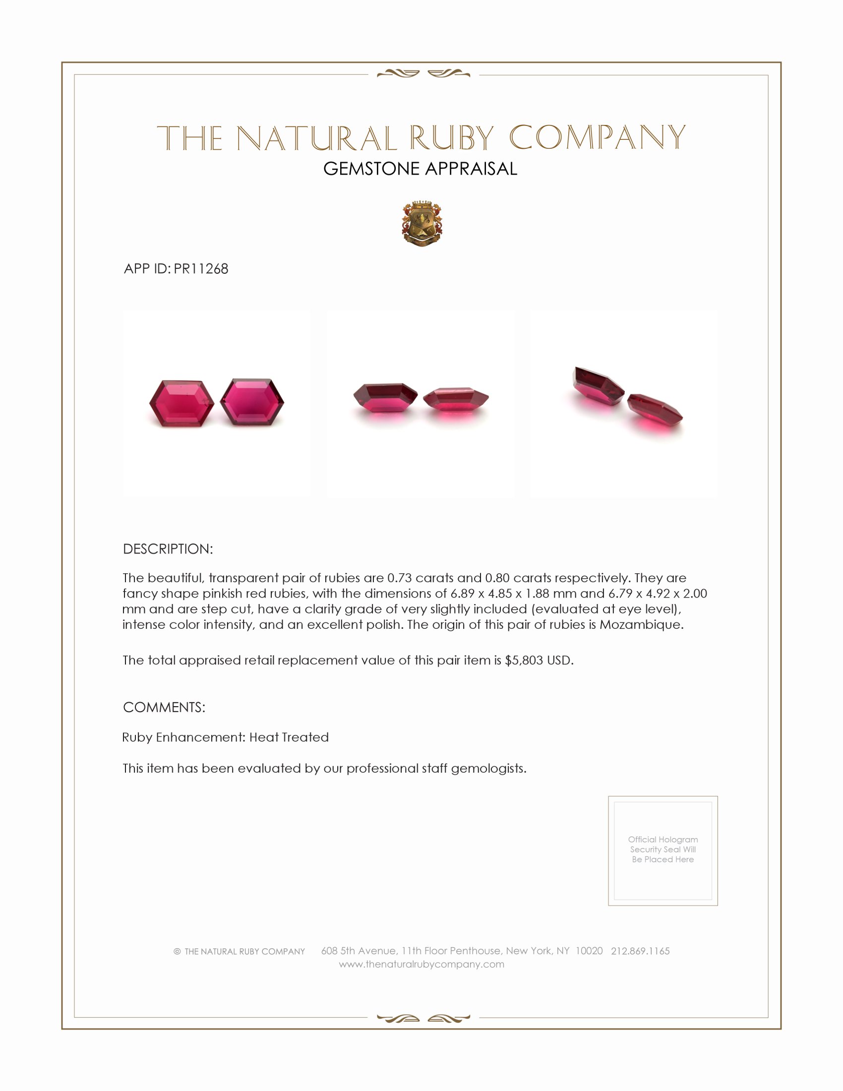 1.53 Ct.Tw. Ruby Pair from Mozambique