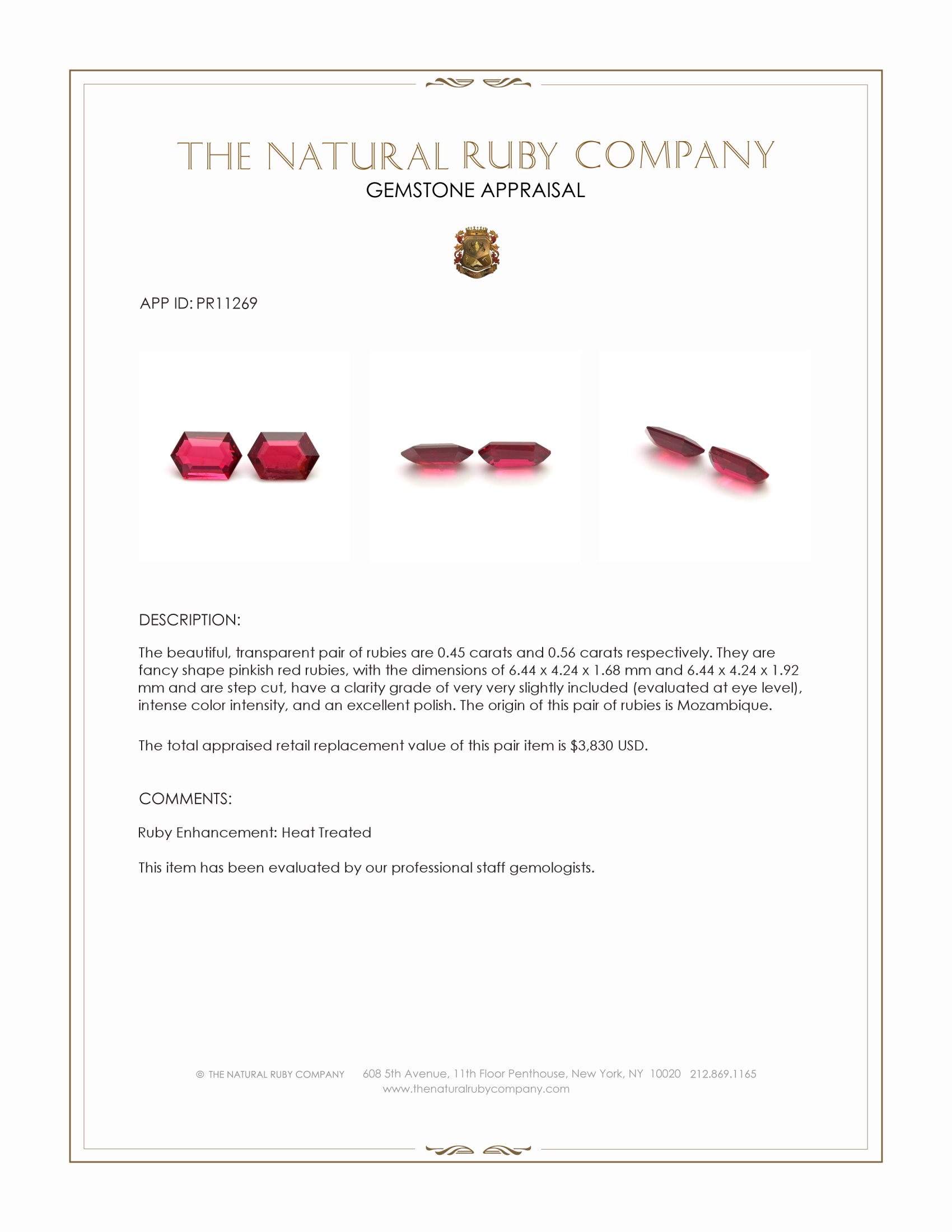 1.01 Ct.Tw. Pinkish Red Ruby Pair from Mozambique