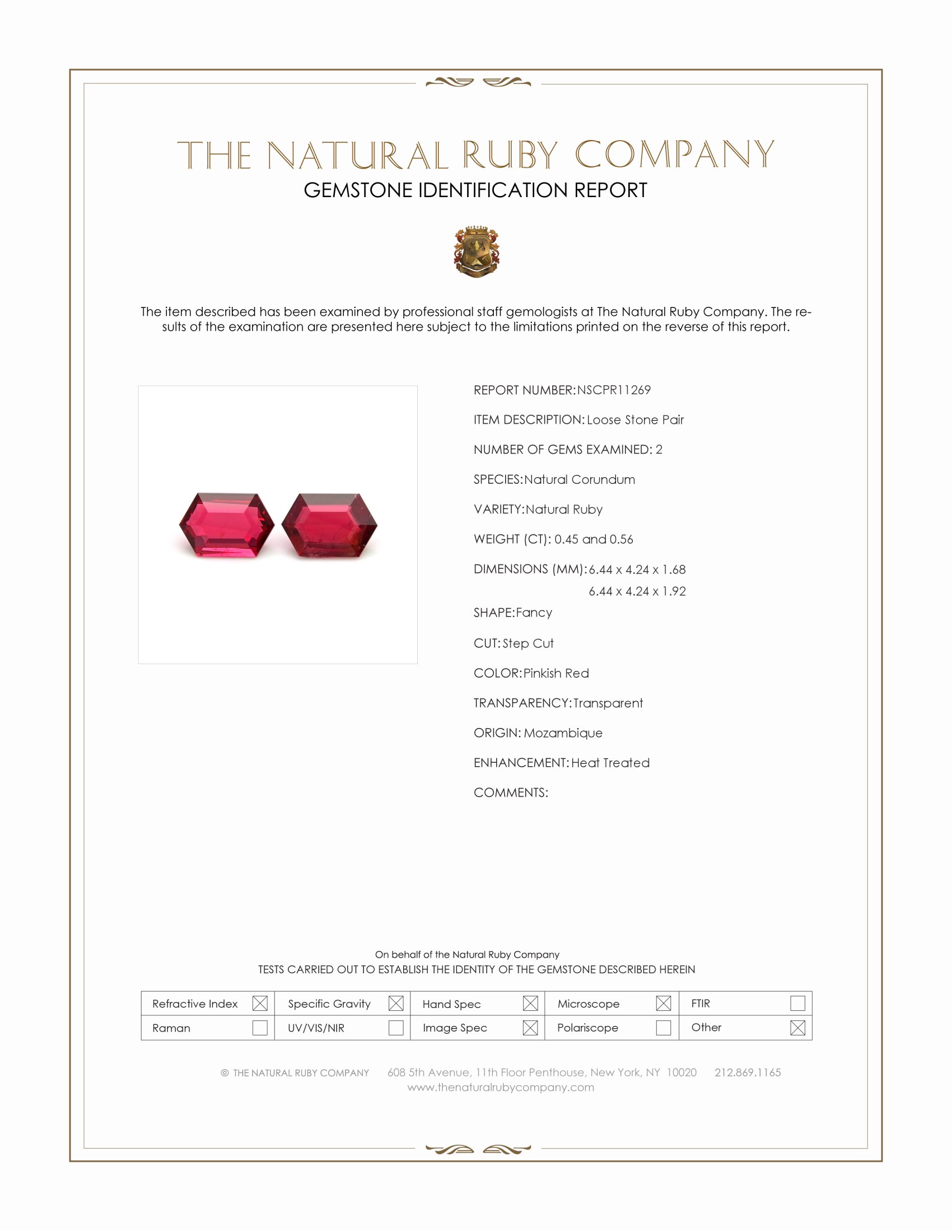 1.01 Ct.Tw. Pinkish Red Ruby Pair from Mozambique