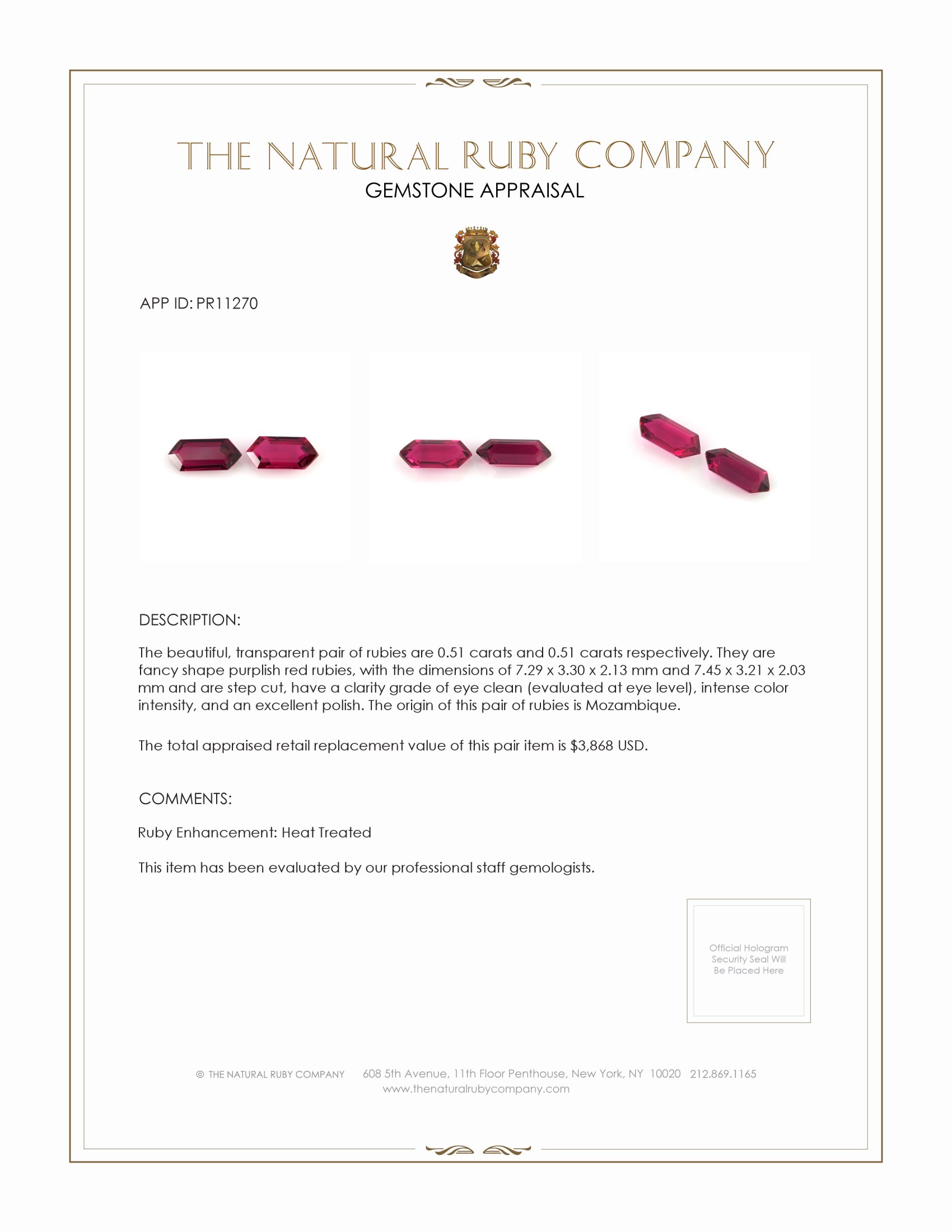 1.02 Ct.Tw. Ruby Pair from Mozambique