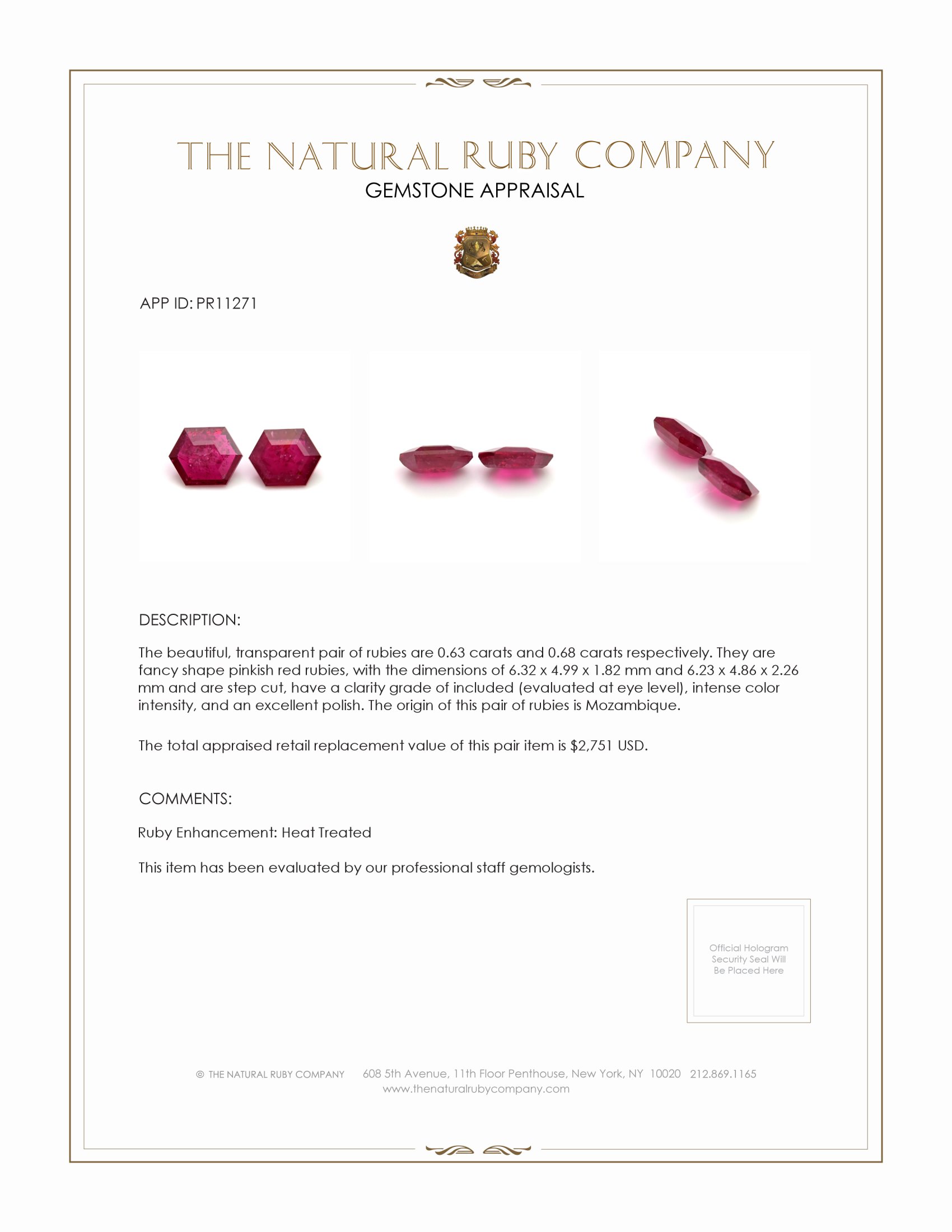 1.31 Ct.Tw. Ruby Pair from Mozambique