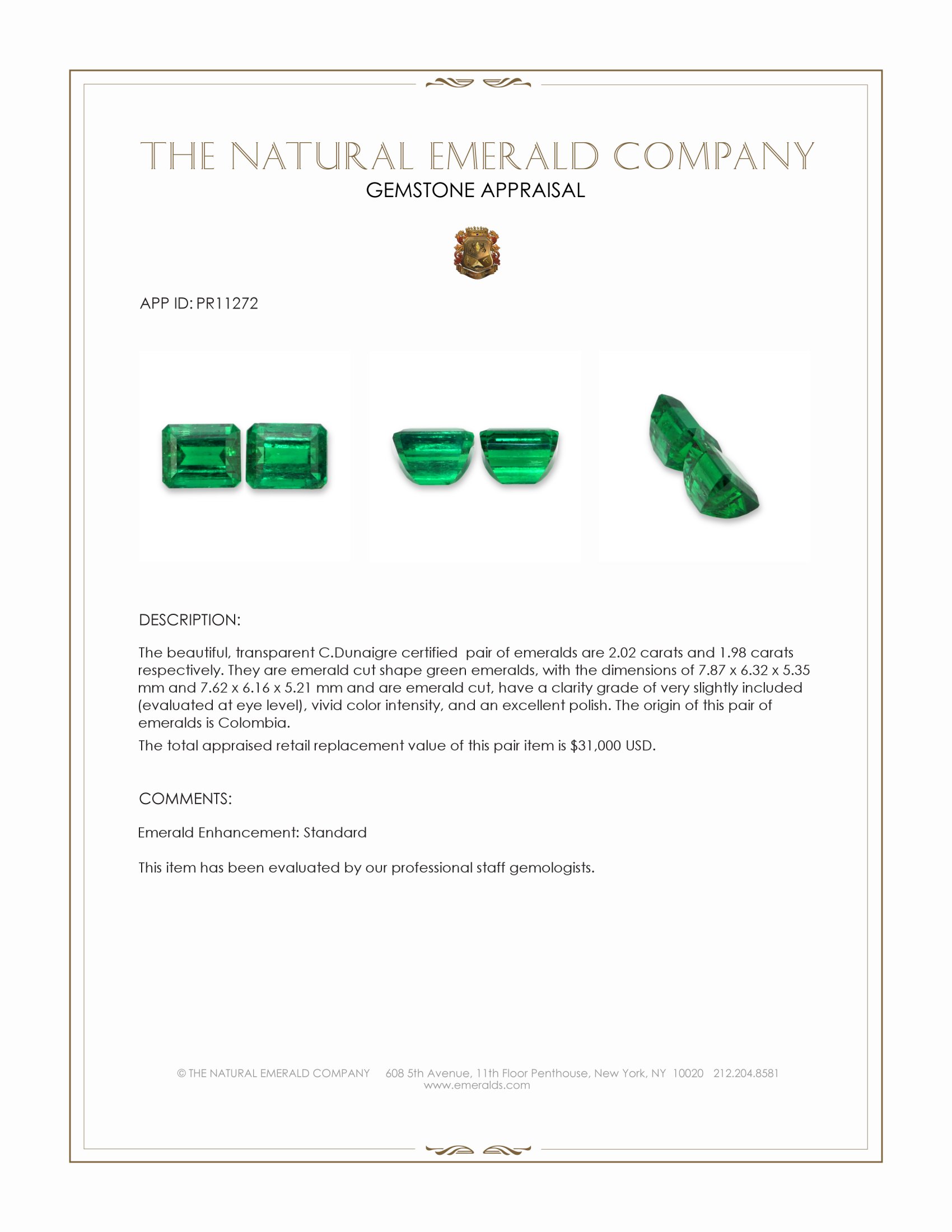 4.00 Ct.Tw. Emerald Pair from Colombia