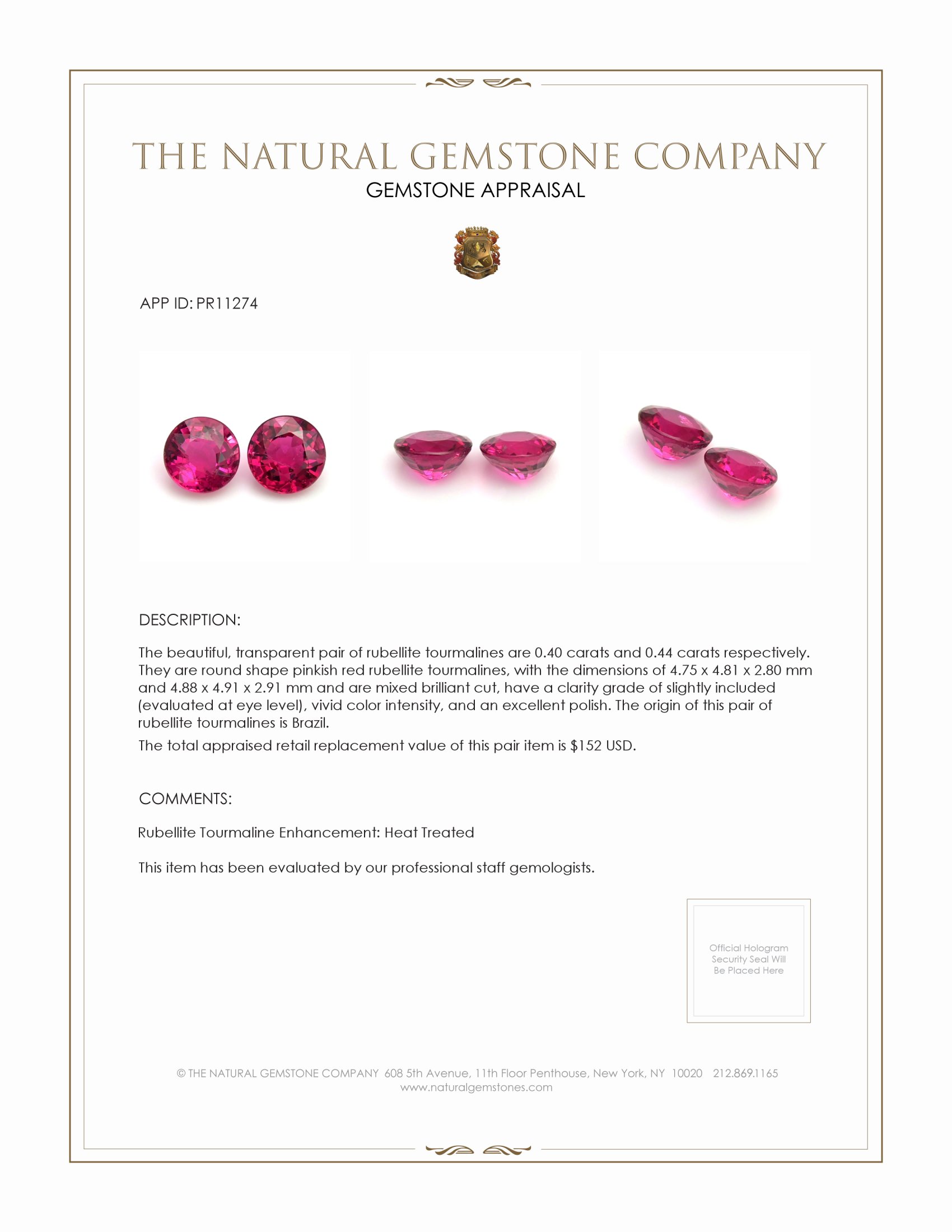 0.84 Ct.Tw. Rubellite Tourmaline Pair from Brazil