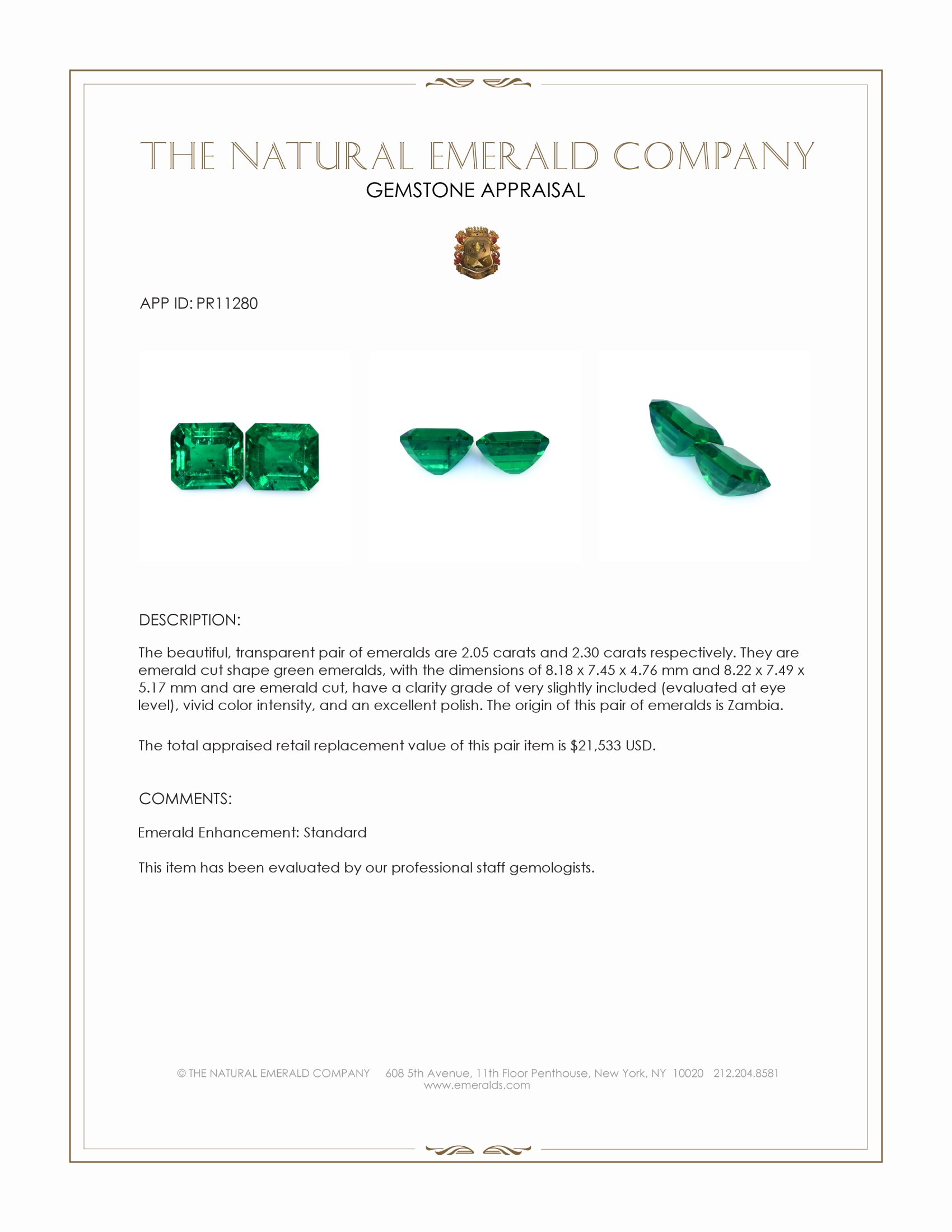 4.35 Ct.Tw. Emerald Pair from Zambia