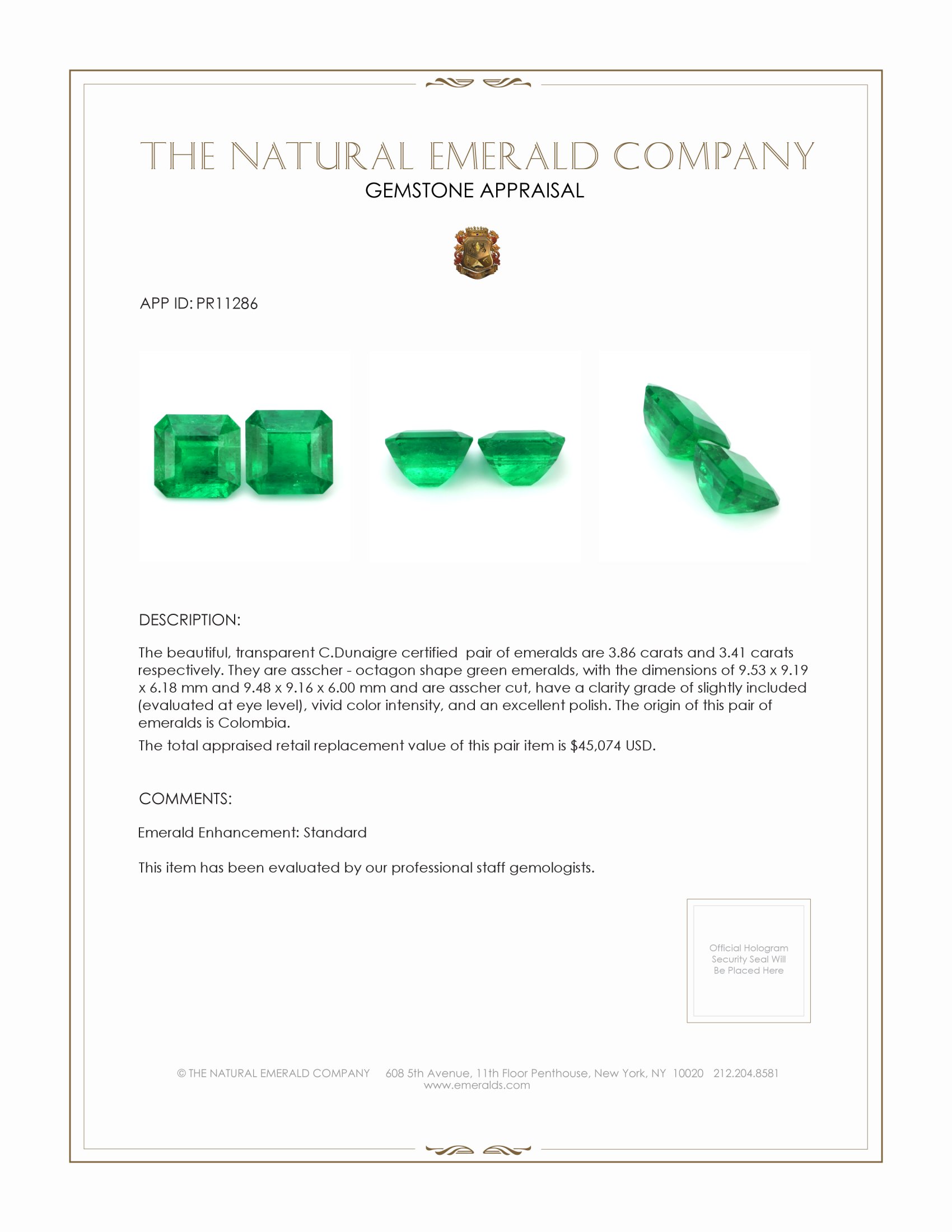 7.27 Ct.Tw. Emerald Pair from Colombia