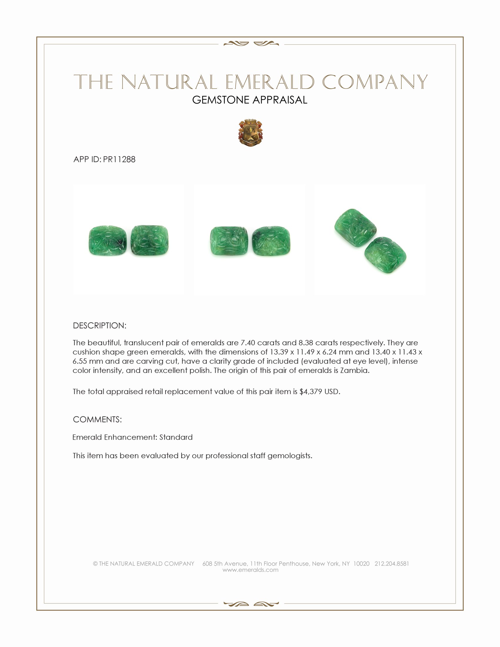15.78 Ct.Tw. Emerald Pair from Zambia