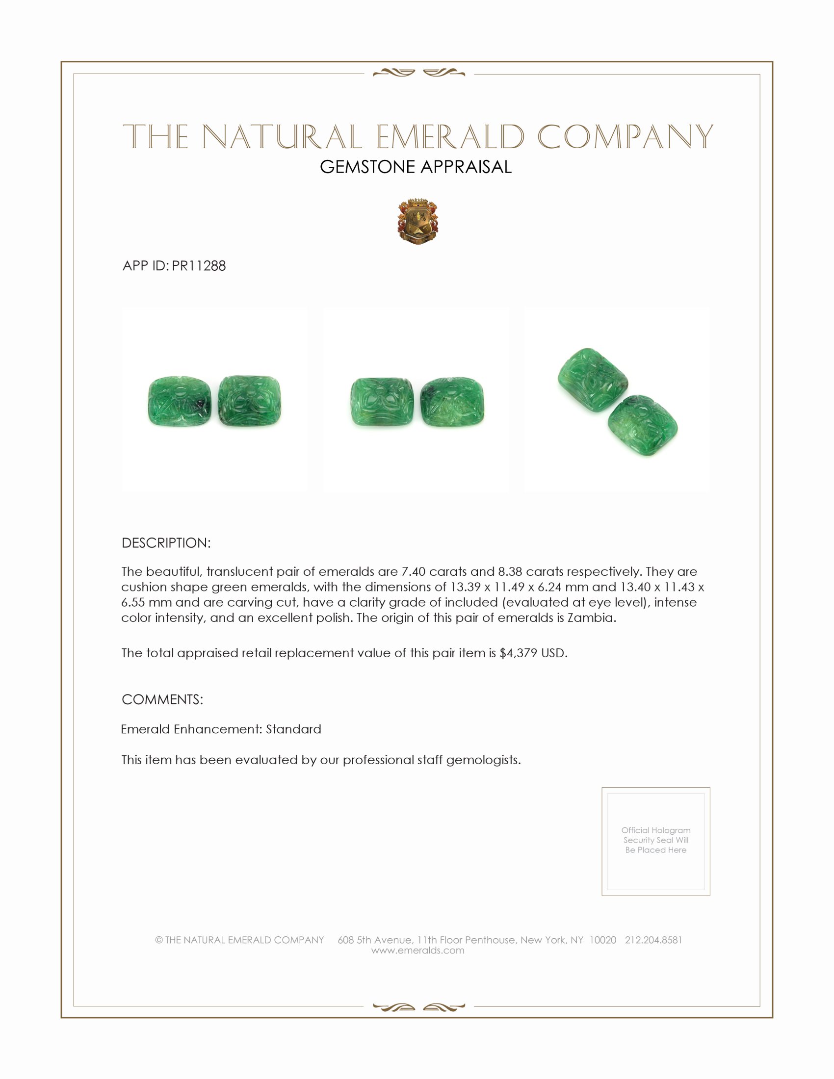 15.78 Ct.Tw. Emerald Pair from Zambia