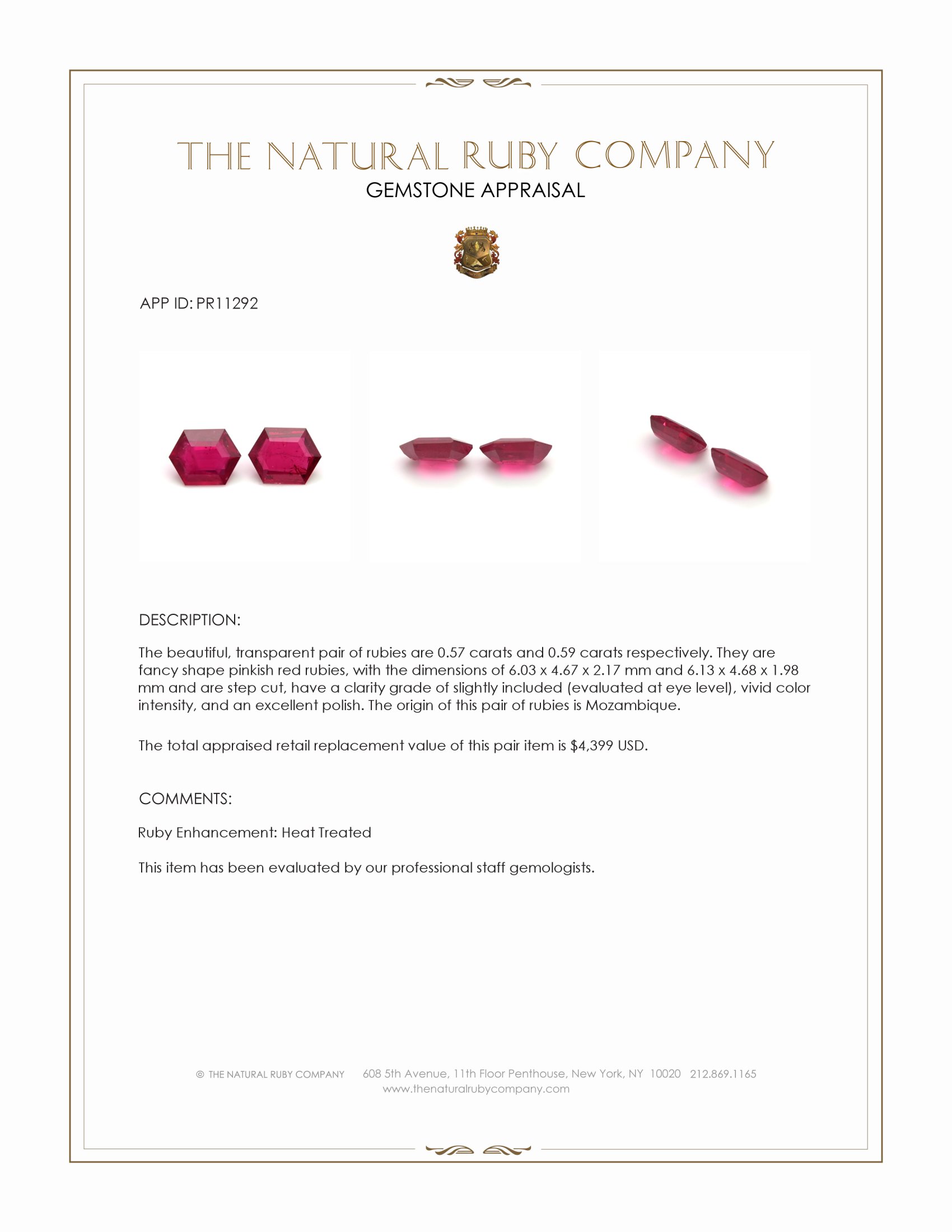 1.16 Ct.Tw. Pinkish Red Ruby Pair from Mozambique