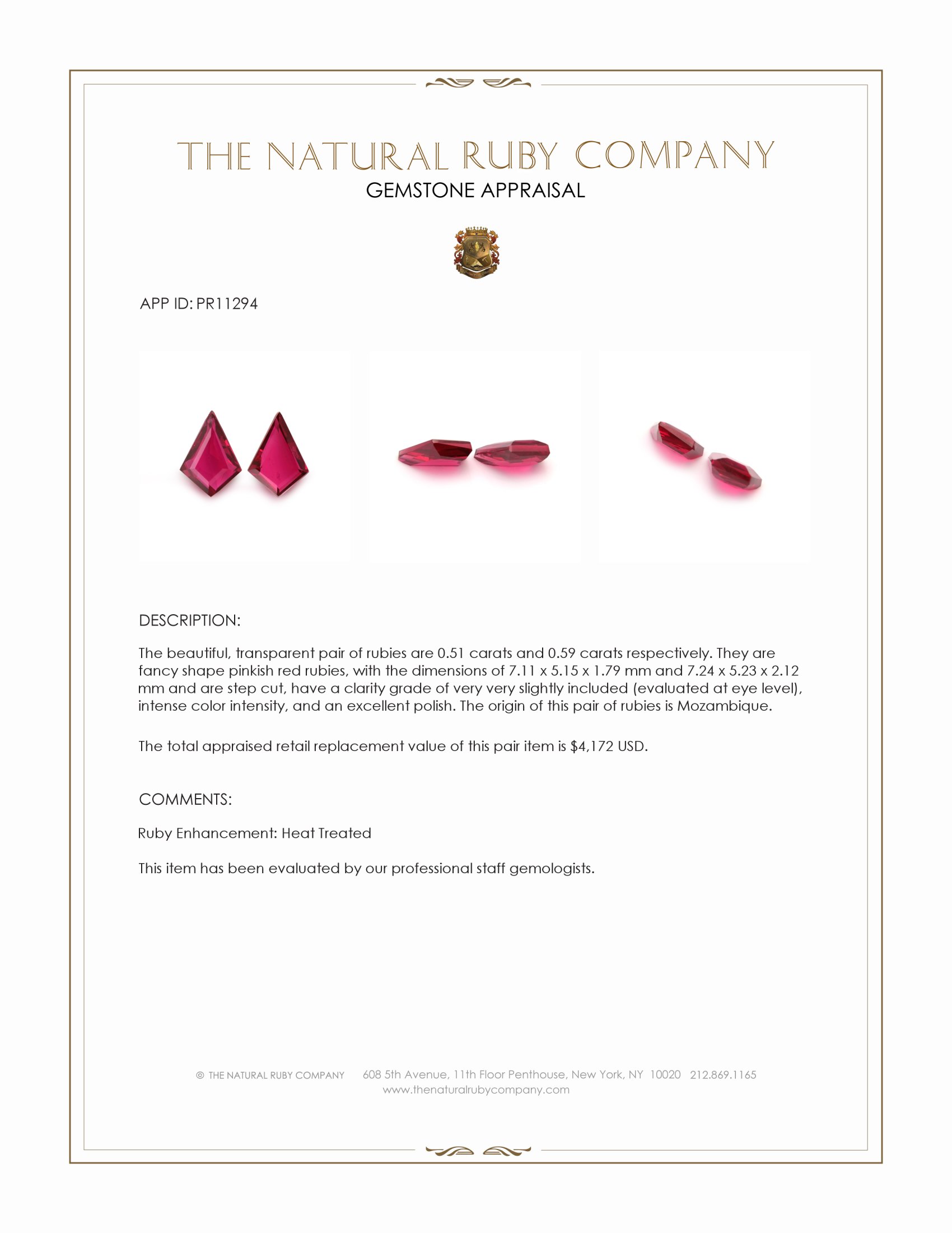 1.10 Ct.Tw. Pinkish Red Ruby Pair from Mozambique