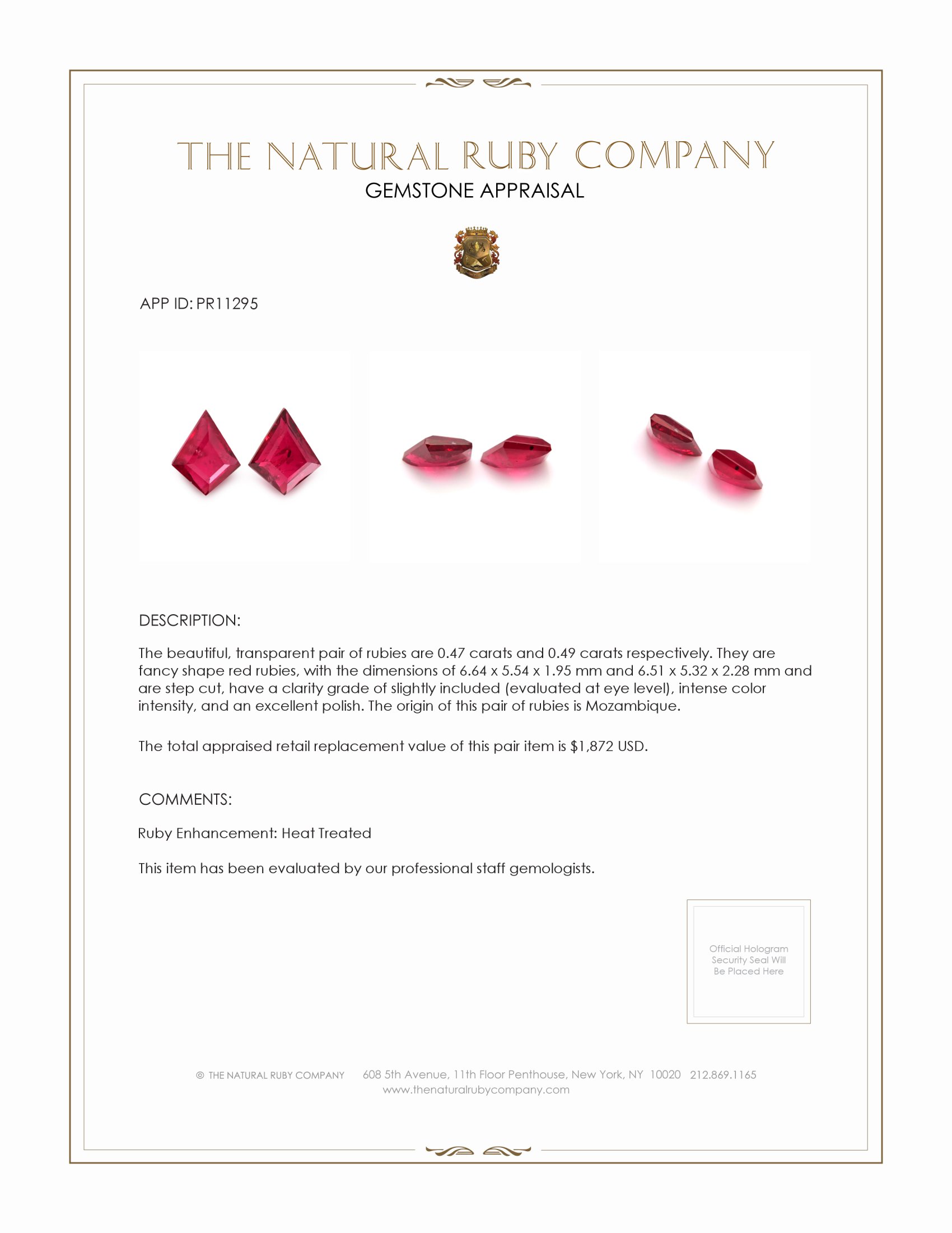 0.96 Ct.Tw. Ruby Pair from Mozambique