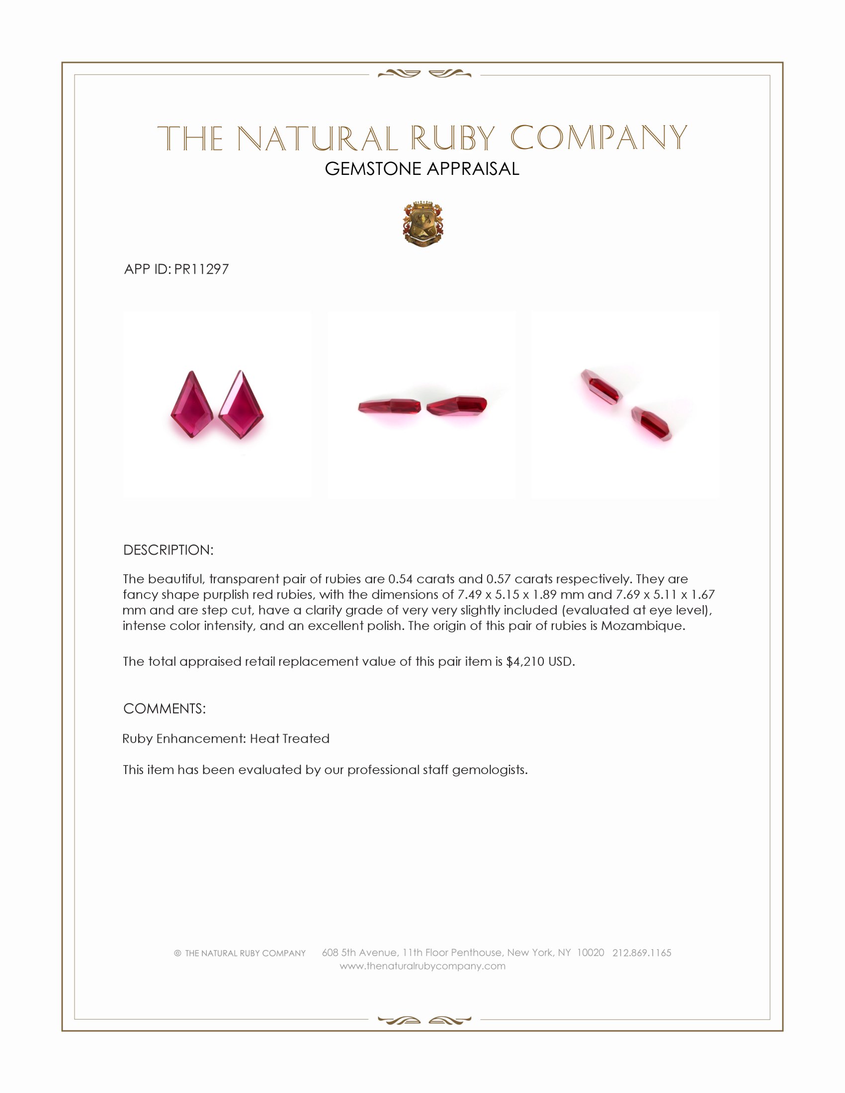 1.11 Ct.Tw. Purplish Red Ruby Pair from Mozambique