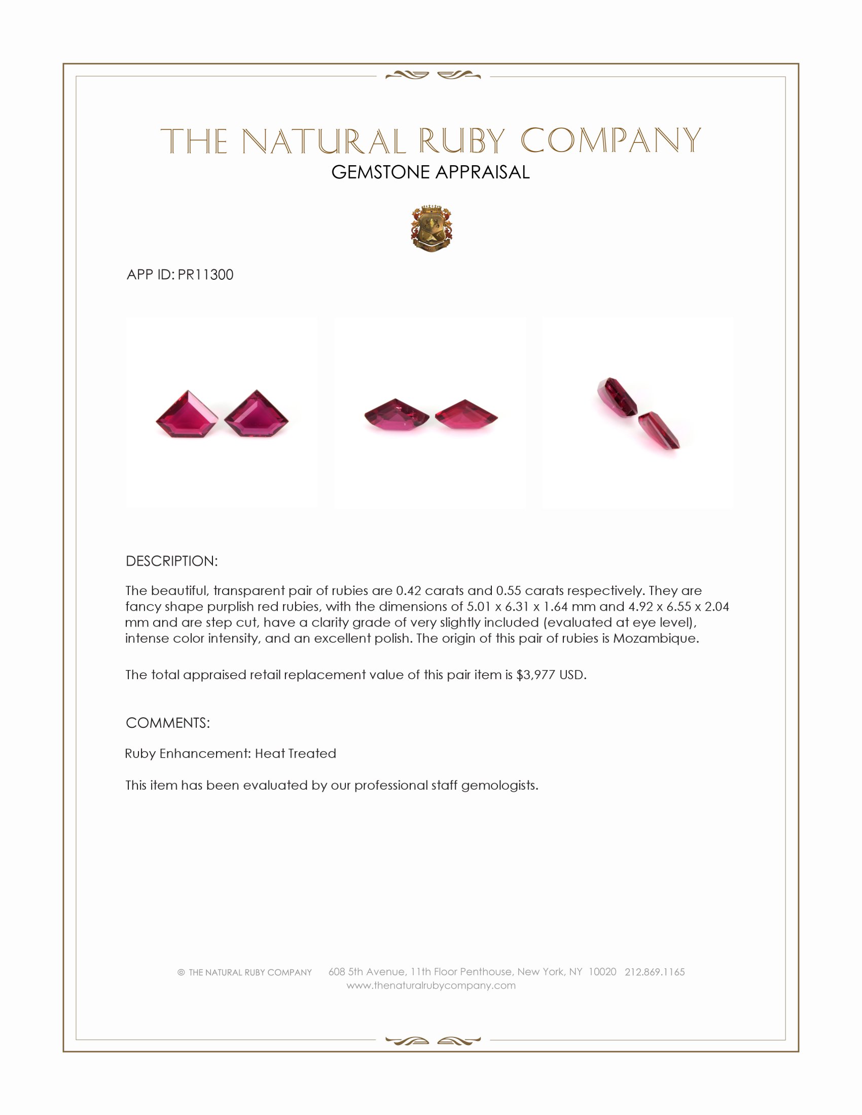 0.97 Ct.Tw. Purplish Red Ruby Pair from Mozambique