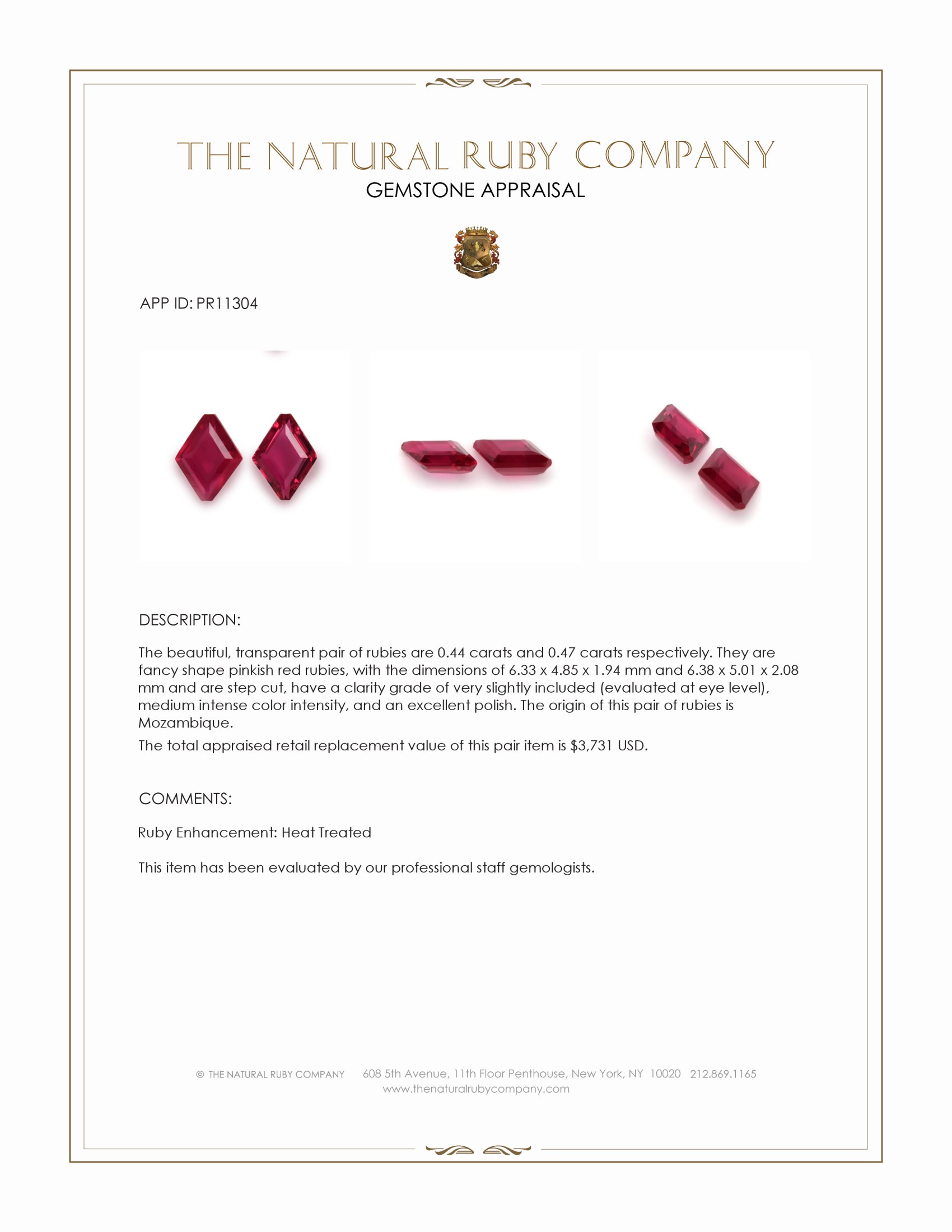 0.91 Ct.Tw. Pinkish Red Ruby Pair from Mozambique
