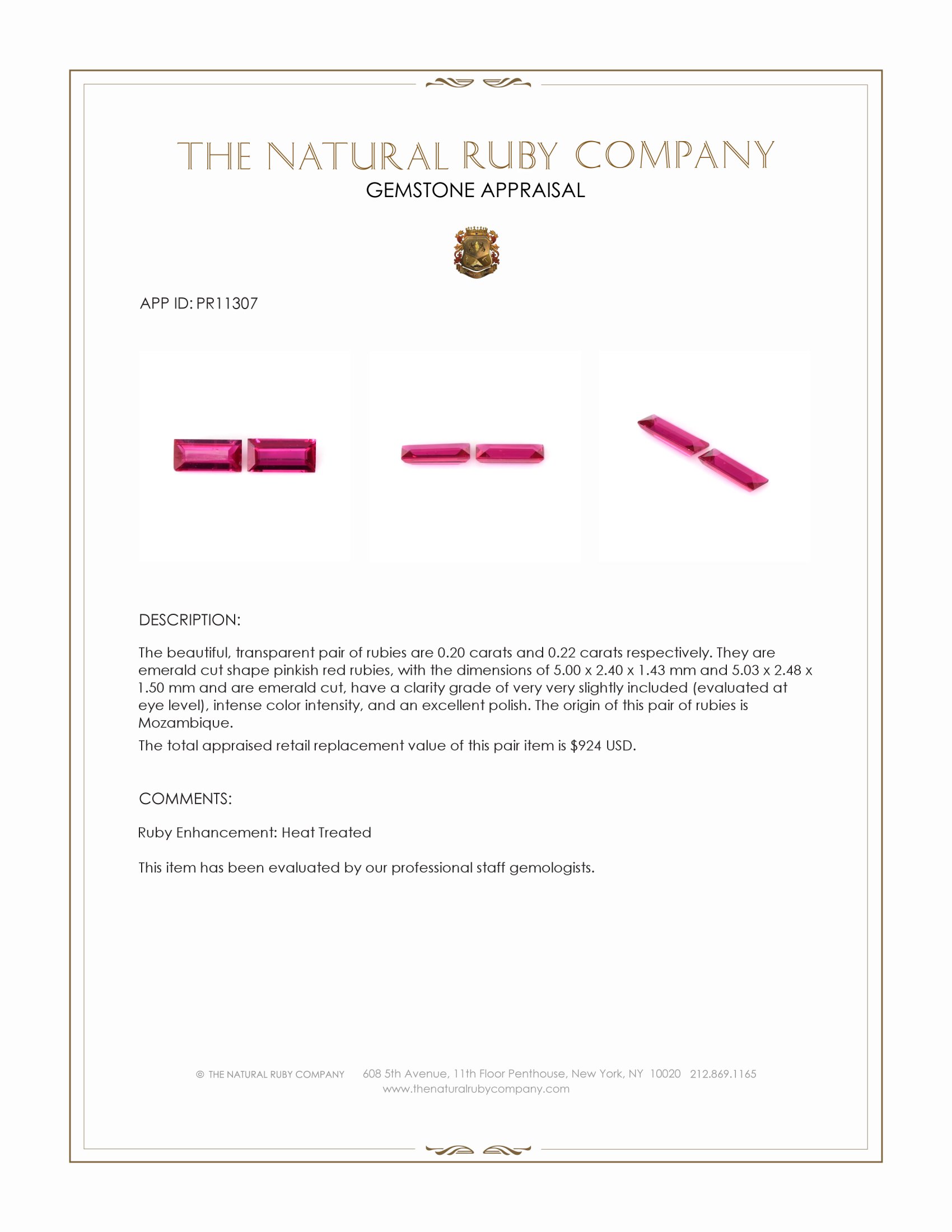 0.42 Ct.Tw. Pinkish Red Ruby Pair from Mozambique