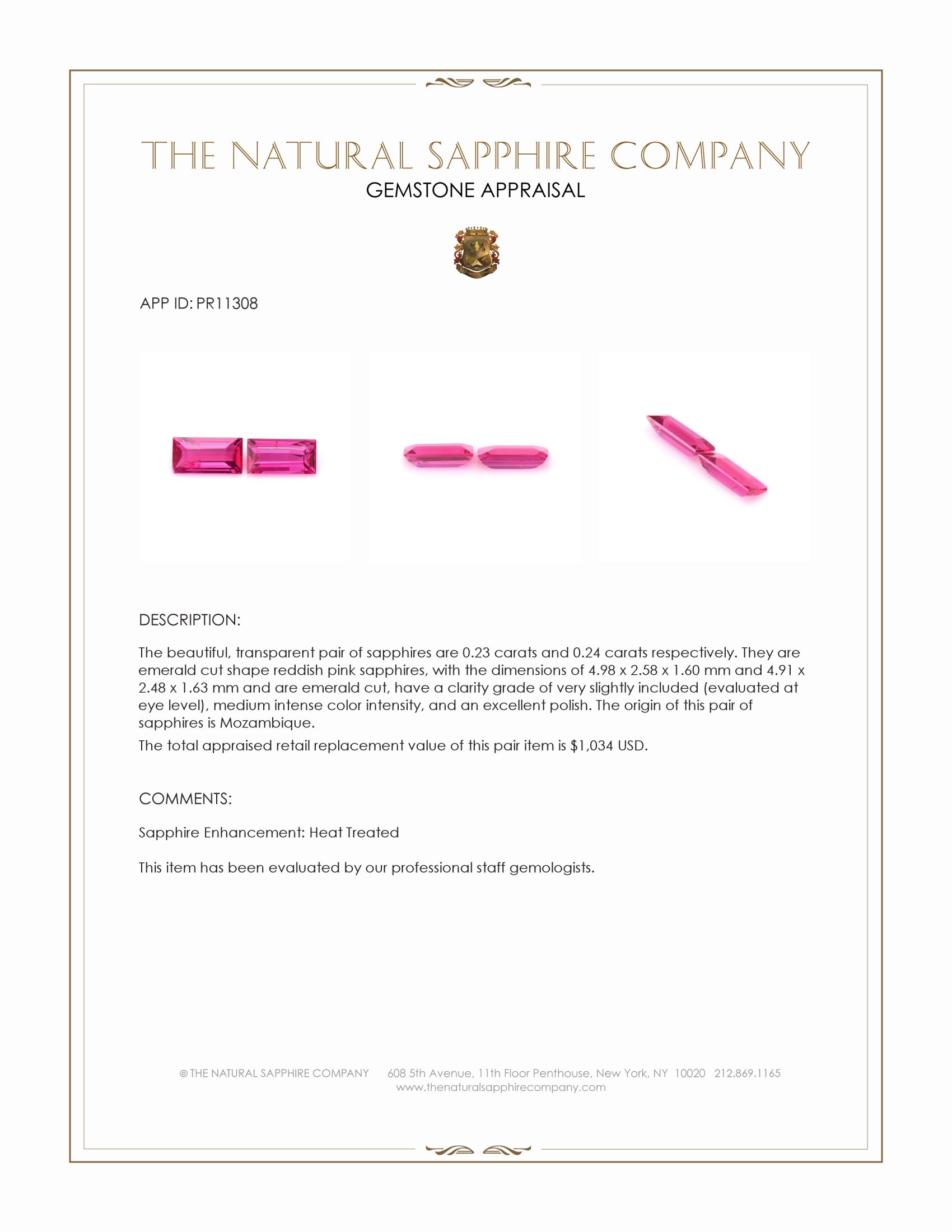 0.47 Ct.Tw. Reddish Pink Sapphire Pair from Mozambique