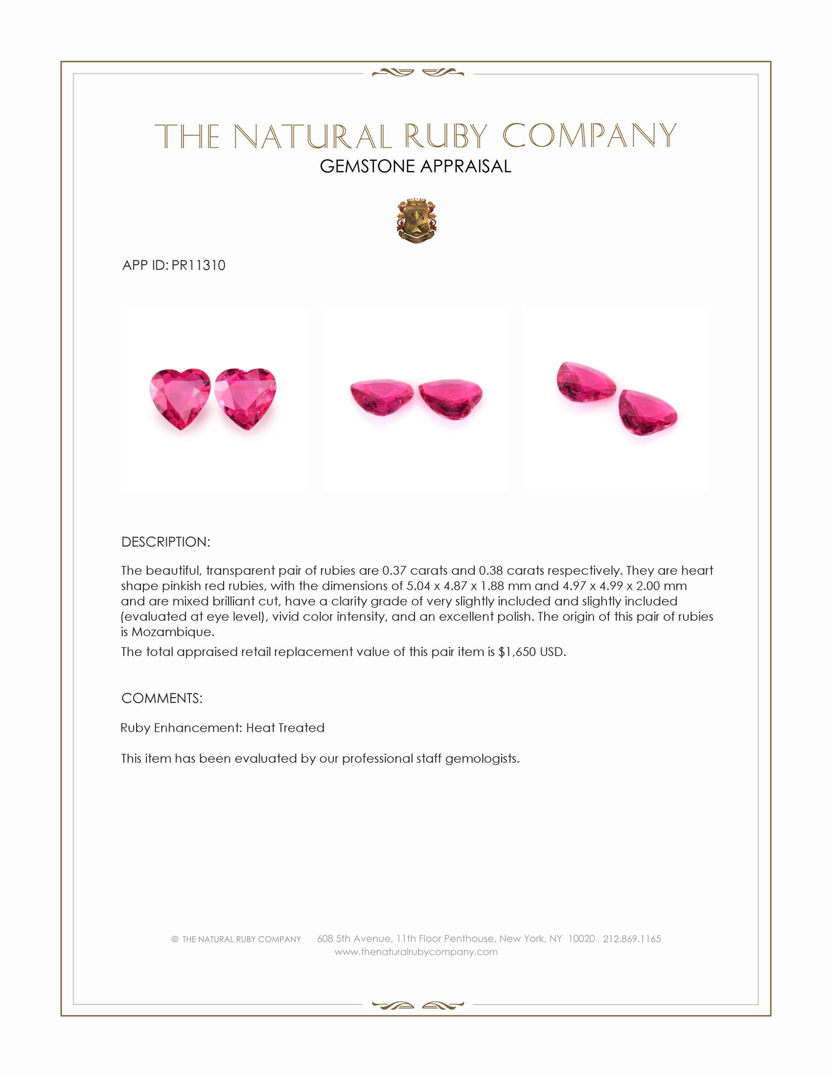 0.75 Ct.Tw. Pinkish Red Ruby Pair from Mozambique