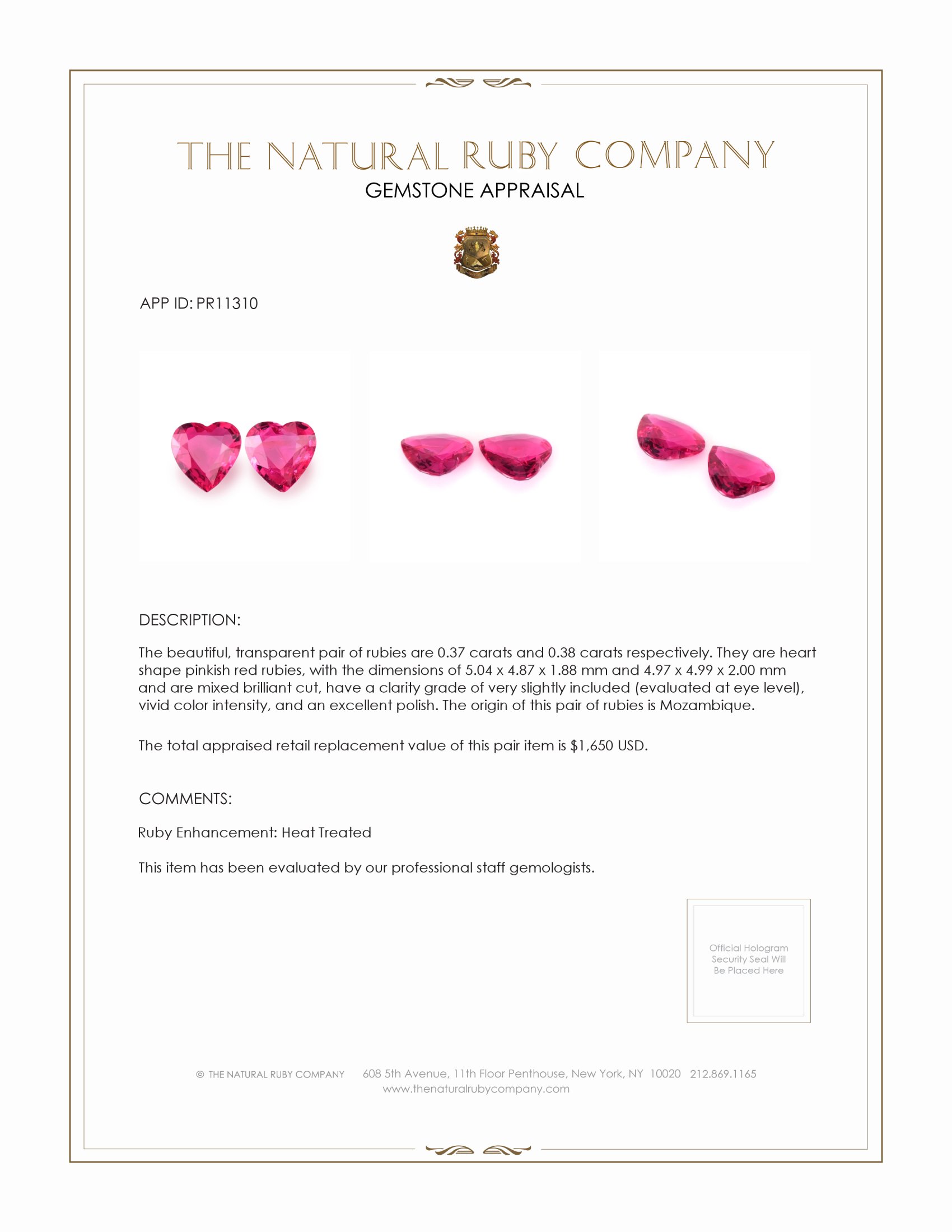 0.75 Ct.Tw. Ruby Pair from Mozambique